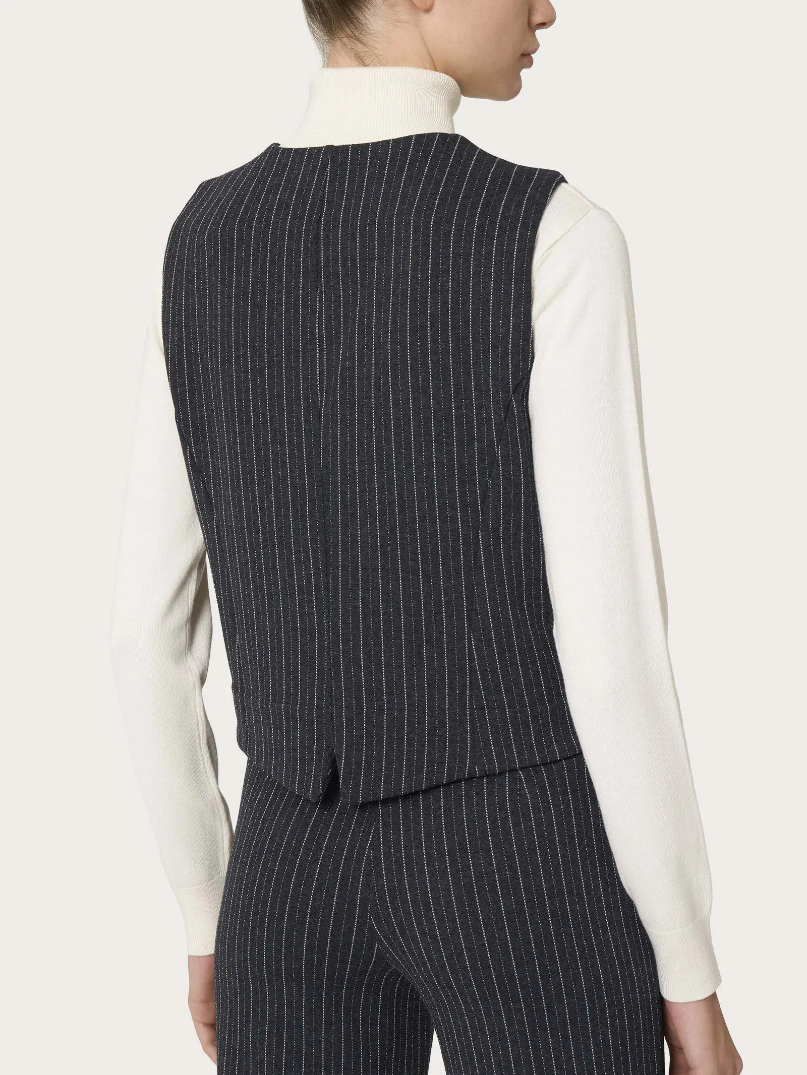 Gilet 4 bottoni gessato in tessuto Eco Jacquard - Fant.Oscuro Mel
