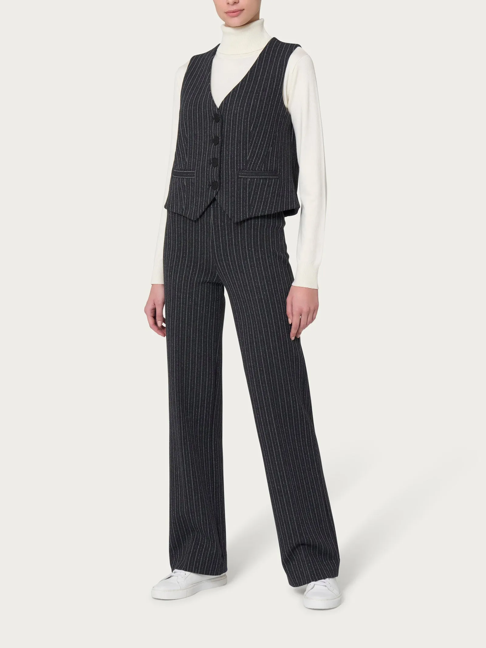 Gilet 4 bottoni gessato in tessuto Eco Jacquard - Fant.Oscuro Mel