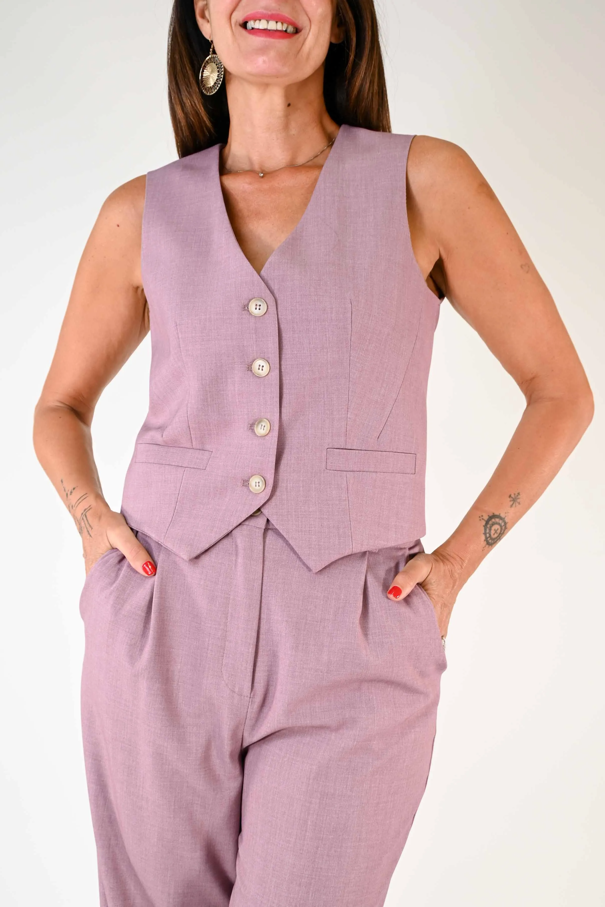 GILET 4 BOTTONI IN POLIVISCOSA COLOR CIPOLLA