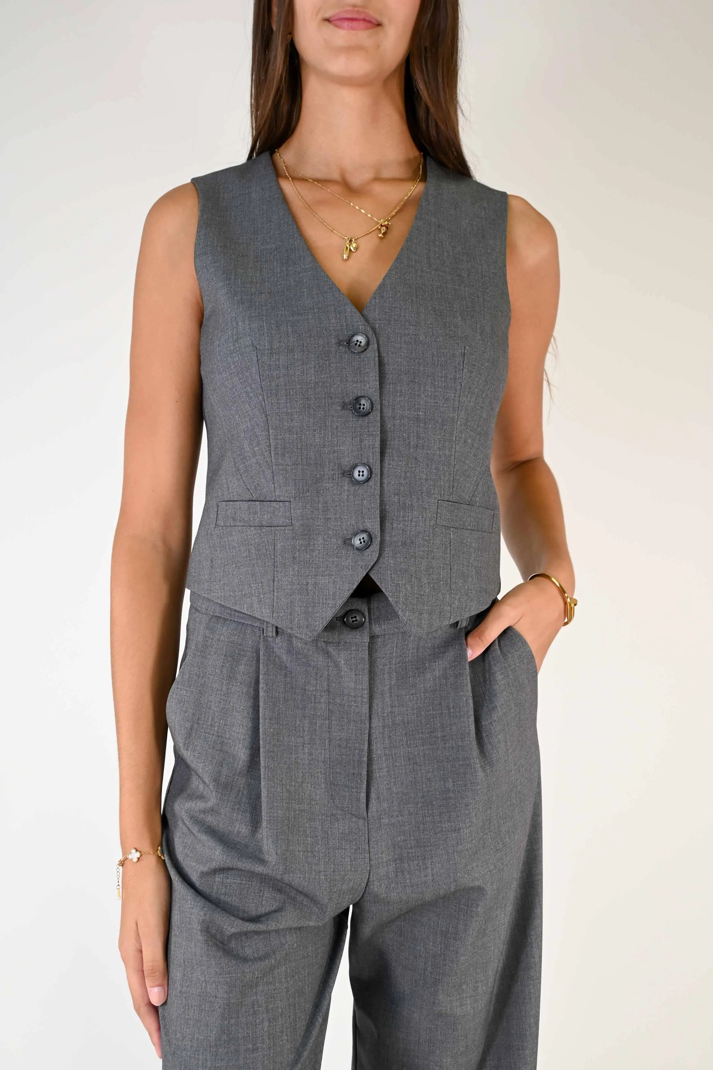 GILET 4 BOTTONI IN POLIVISCOSA COLOR GRIGIO