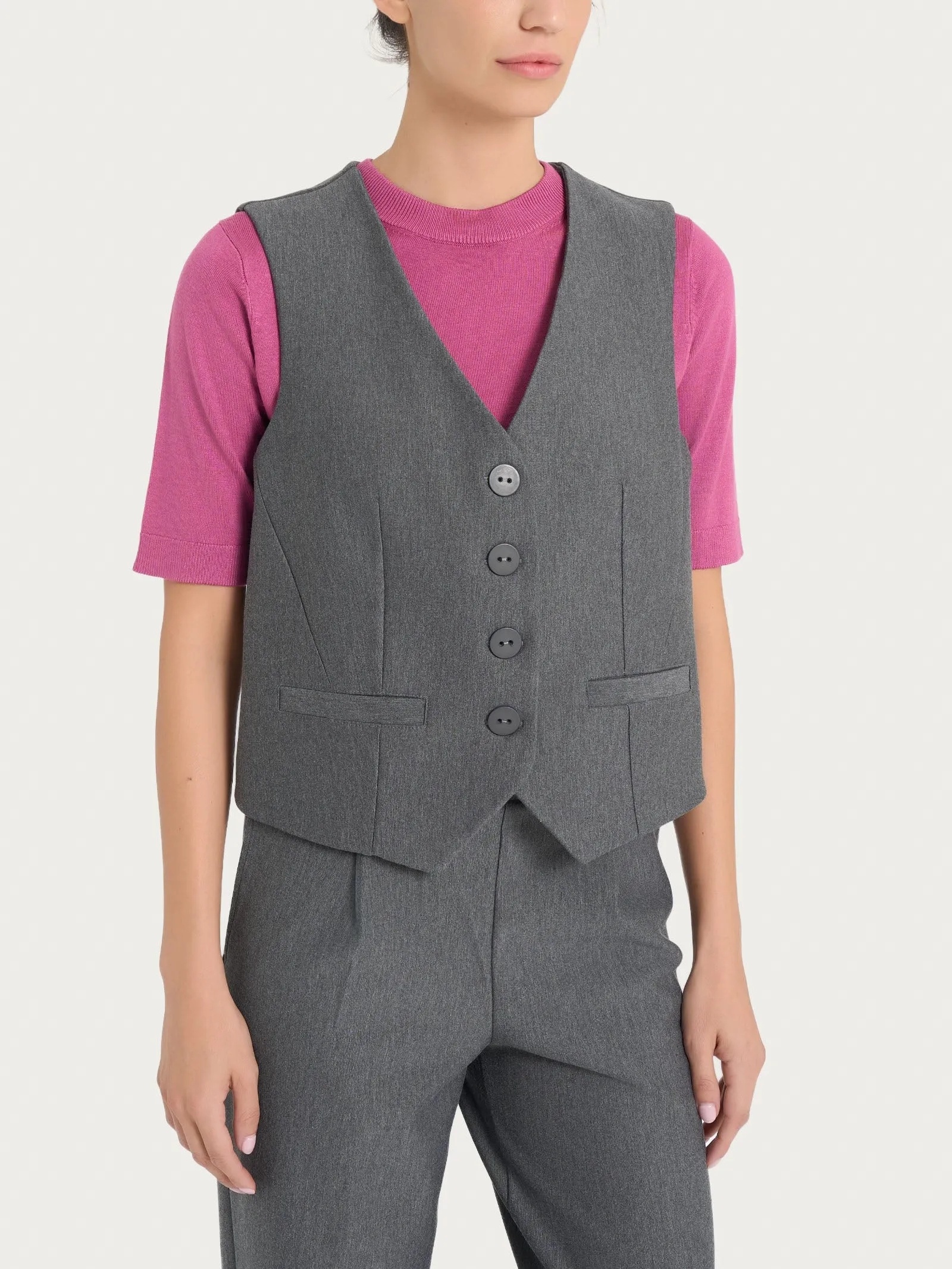 Gilet con quattro bottoni in Compact  - Ardesia Mel.