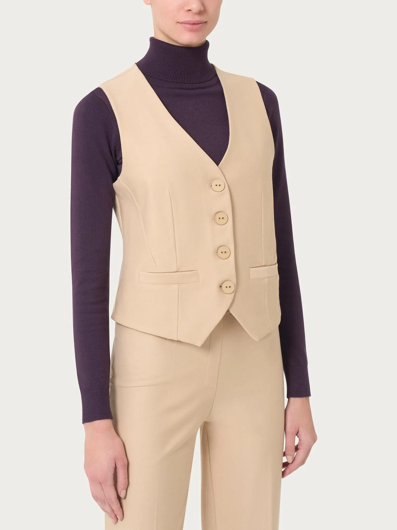 Gilet con quattro bottoni in Compact  - Irish Cream