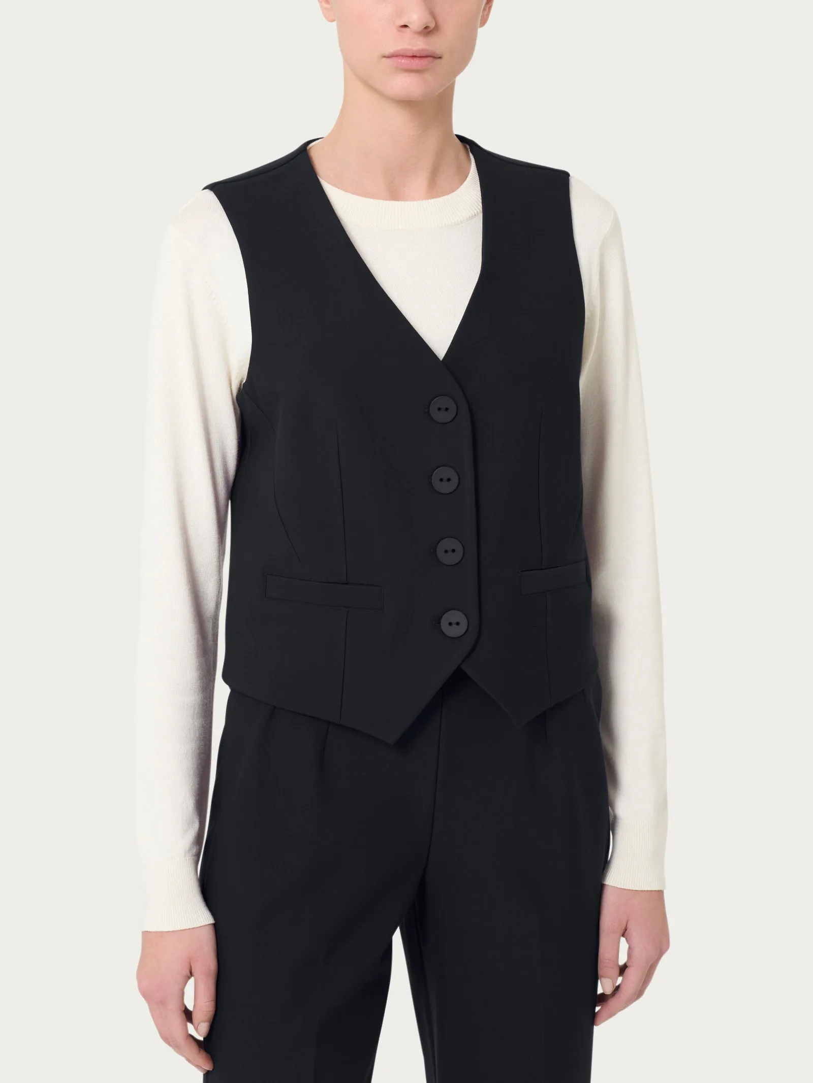 Gilet con quattro bottoni in Compact  - Nero
