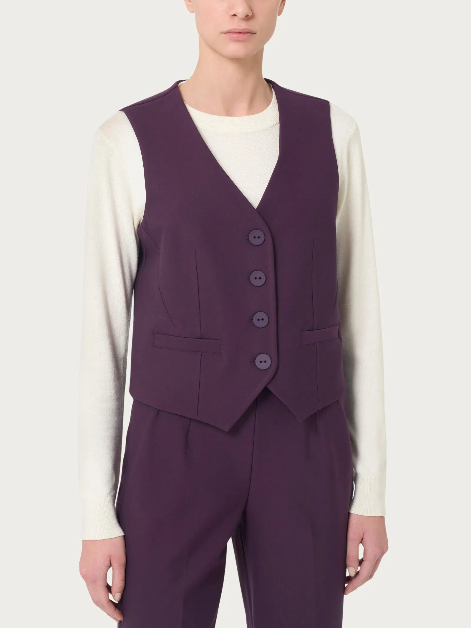 Gilet con quattro bottoni in Compact  - Plum Perfect