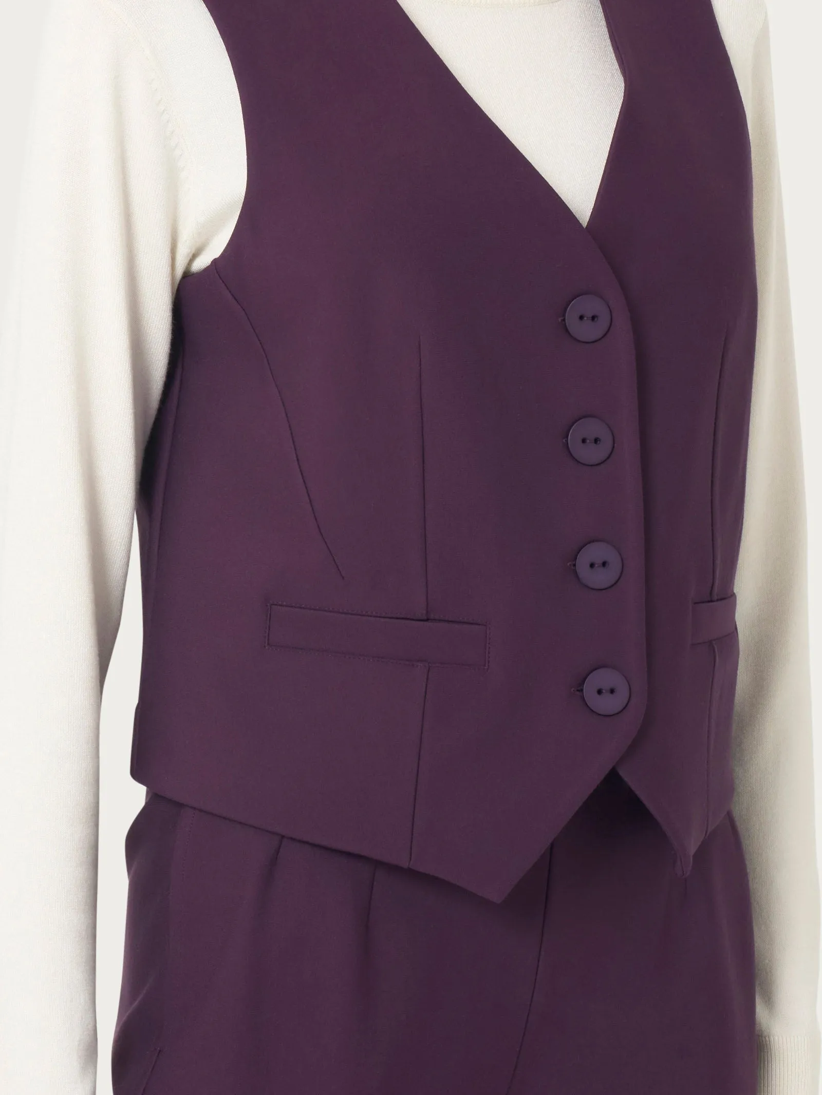 Gilet con quattro bottoni in Compact  - Plum Perfect