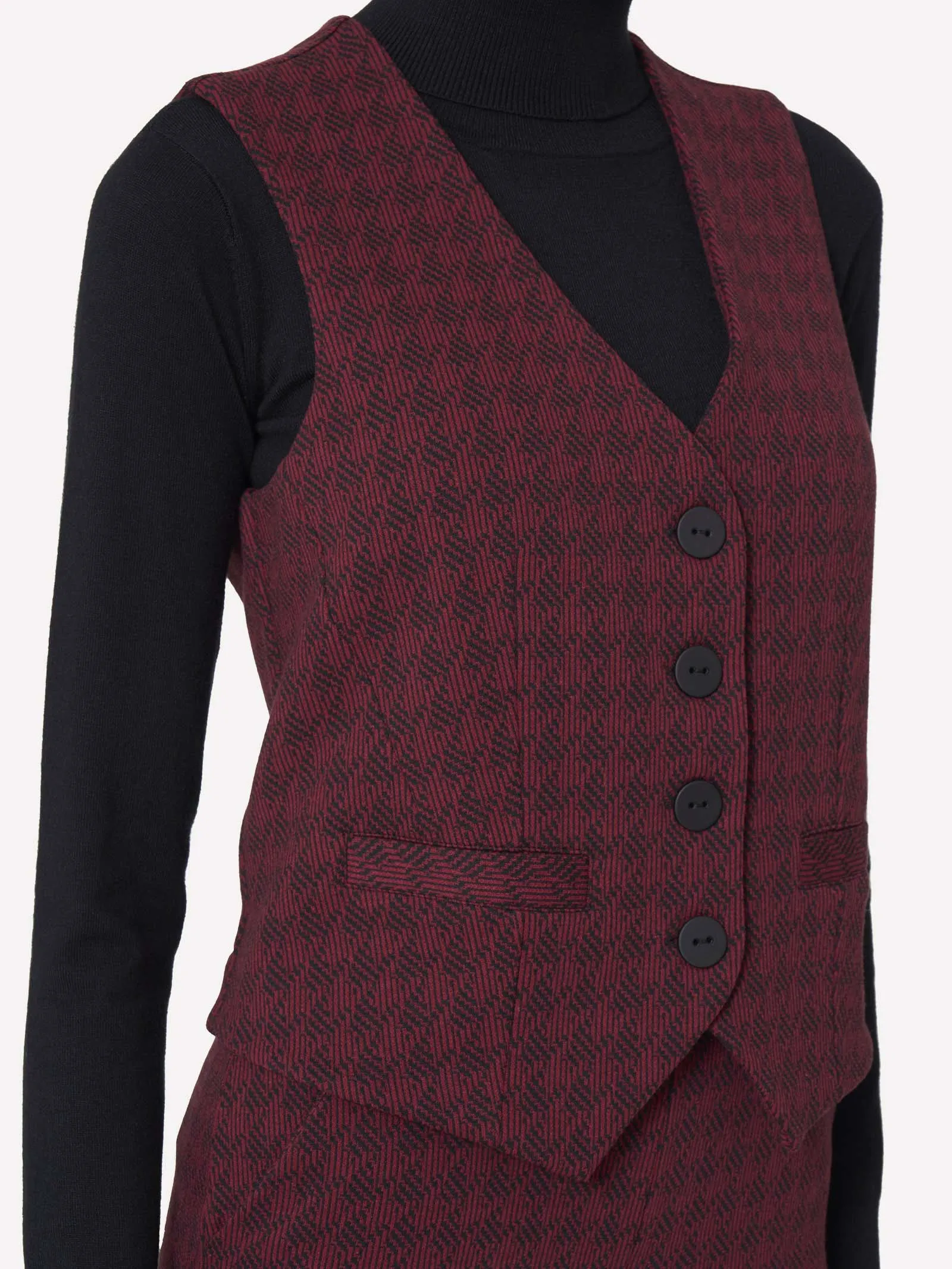 Gilet con quattro bottoni in tessuto Eco Jacquard - Fant. Tibetan Red