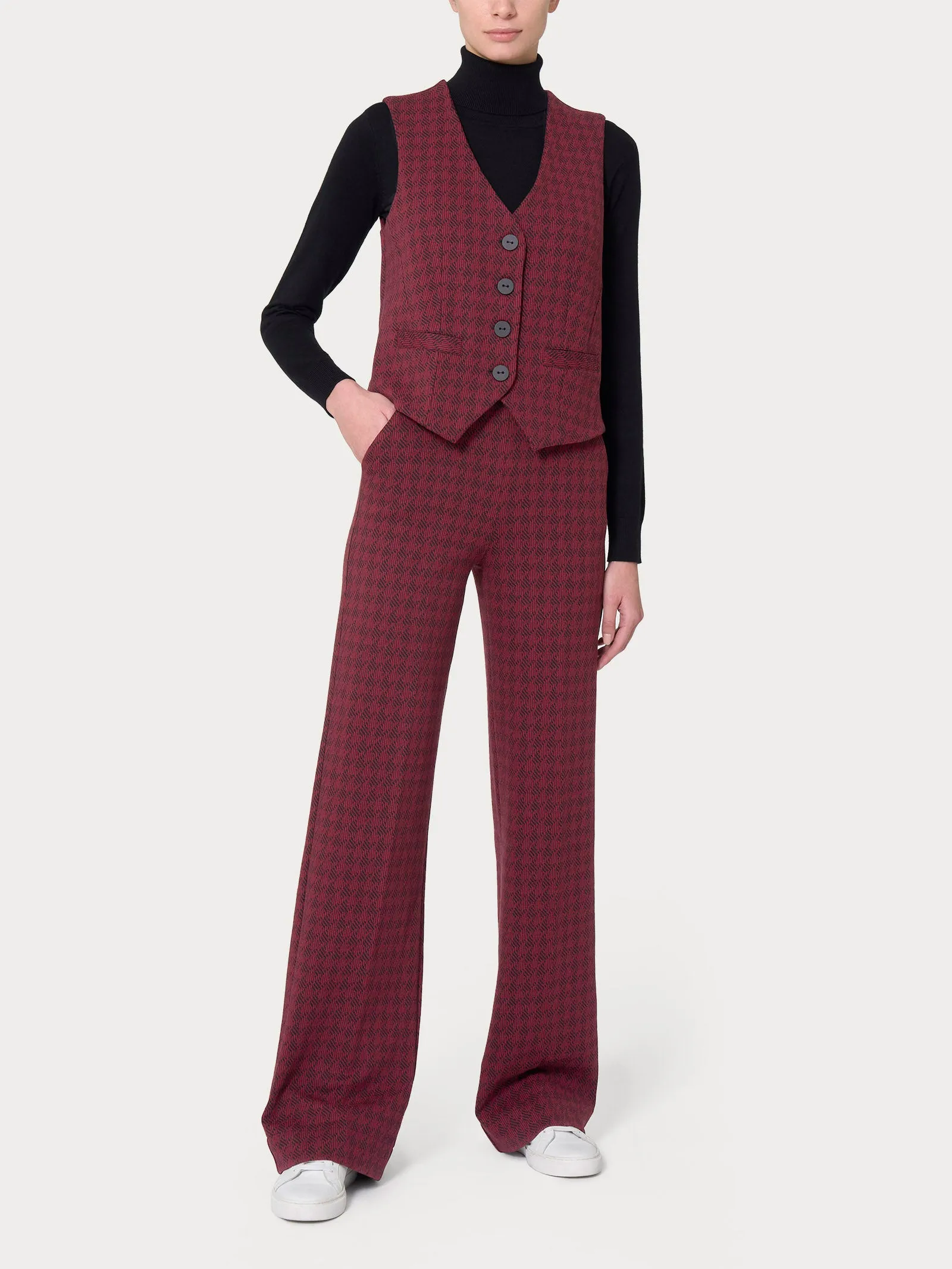 Gilet con quattro bottoni in tessuto Eco Jacquard - Fant. Tibetan Red