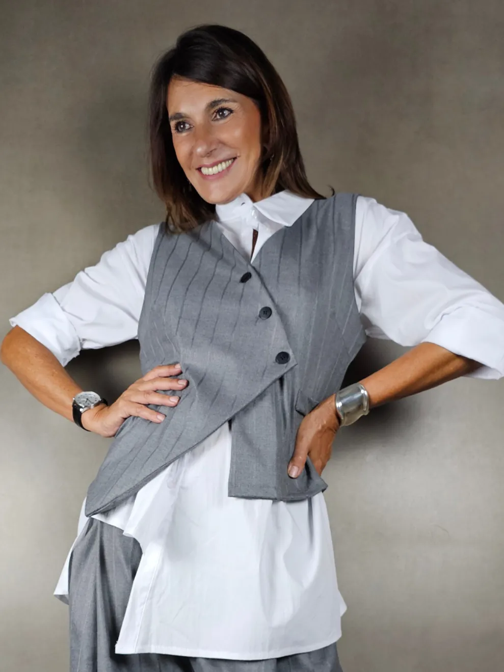 gilet cropped gessato lucido 20wo45vi30pl5ea
