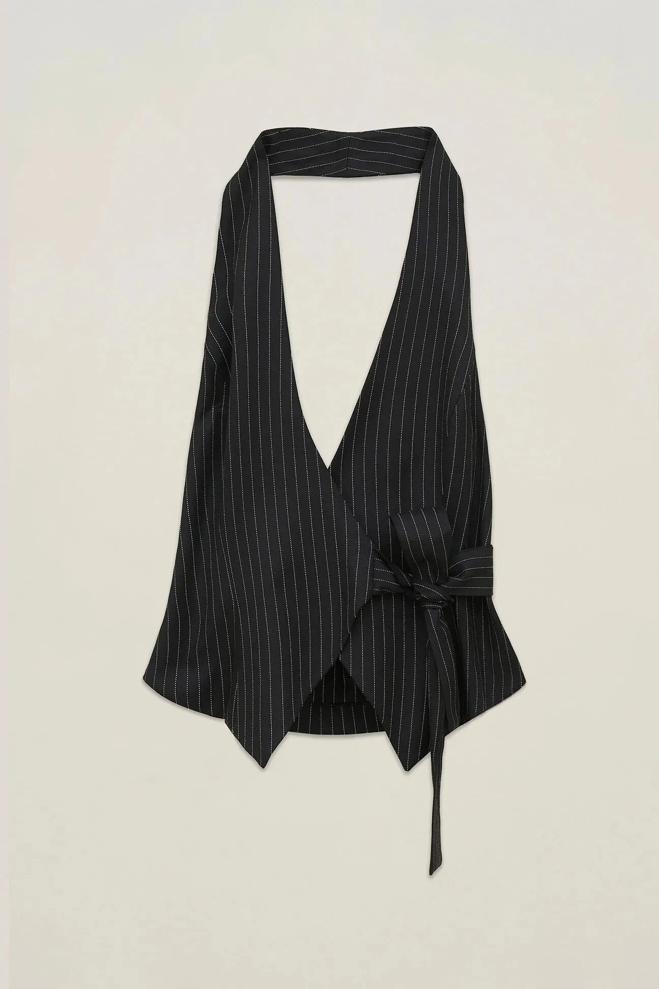 Gilet in gessato elasticizzato con chiusura a nastro