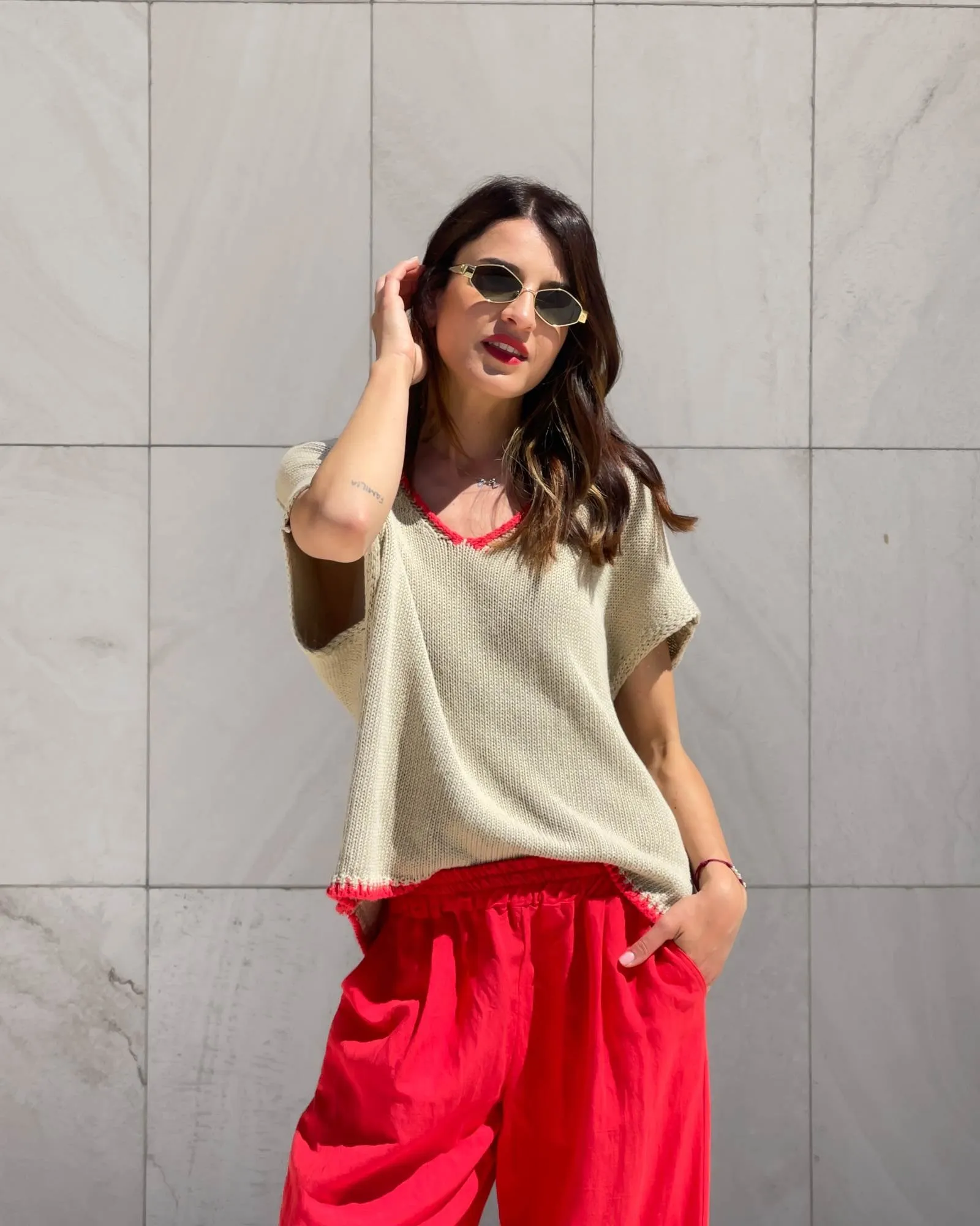 GILET IN MAGLIA SUNDAY BEIGE ROSSO