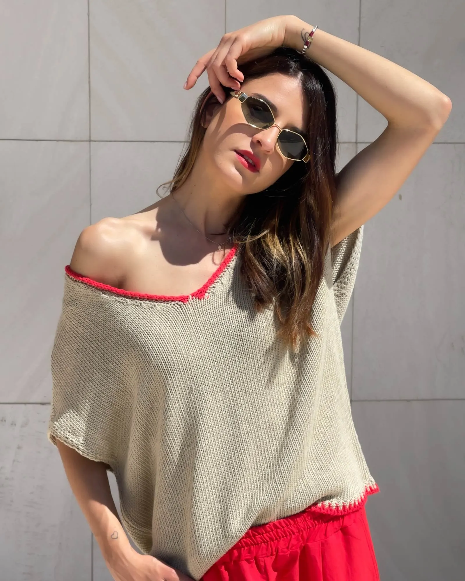 GILET IN MAGLIA SUNDAY BEIGE ROSSO