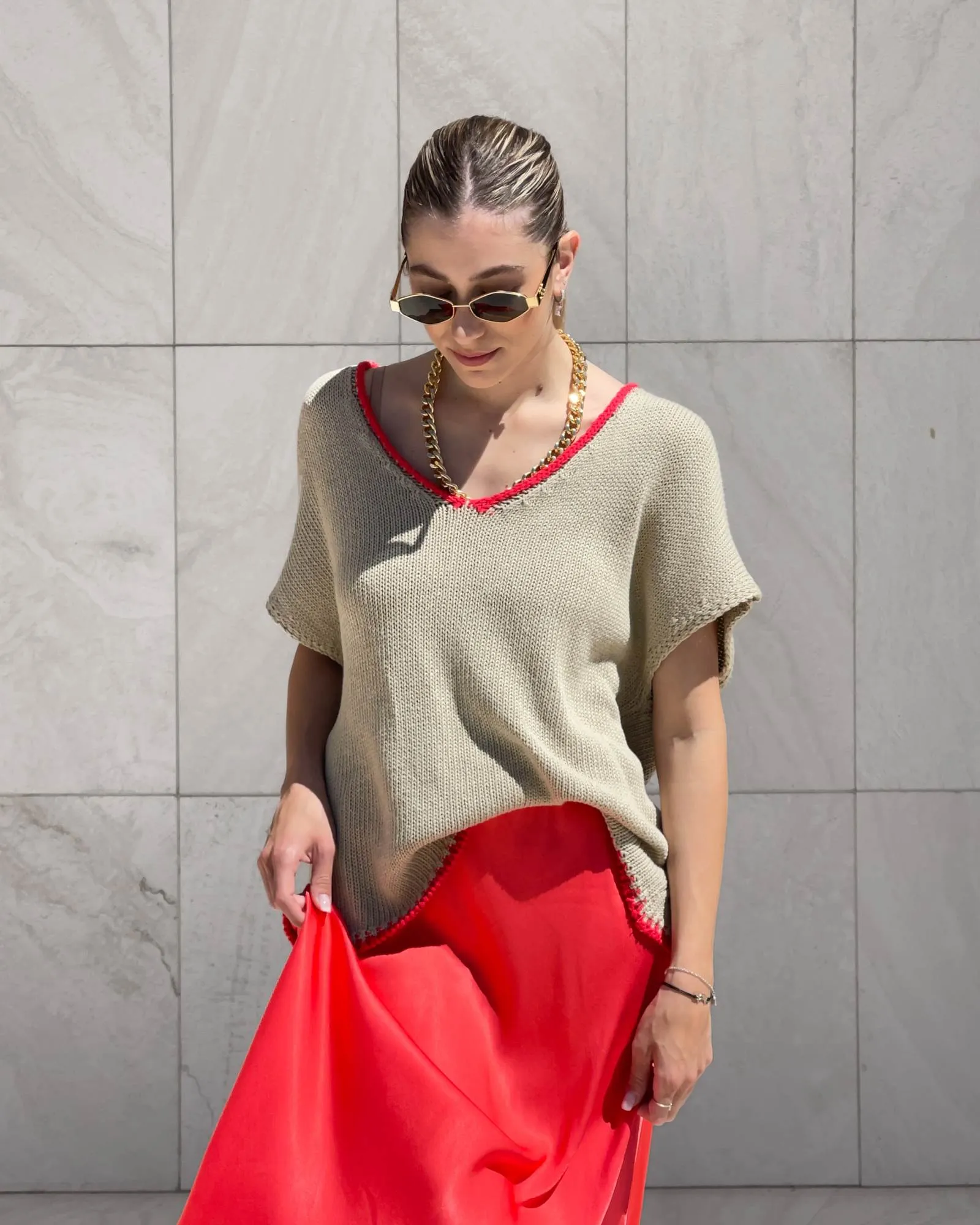 GILET IN MAGLIA SUNDAY BEIGE ROSSO