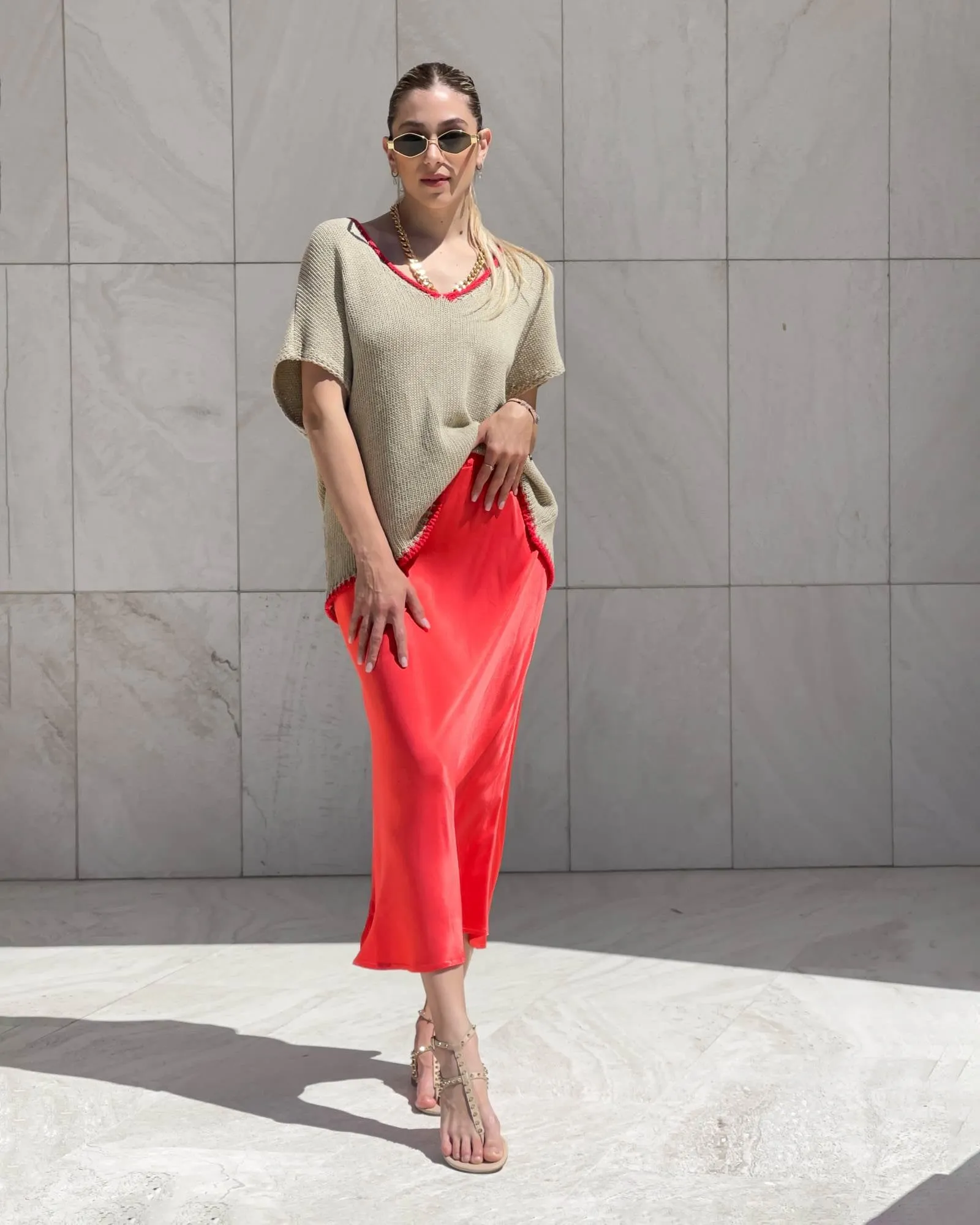 GILET IN MAGLIA SUNDAY BEIGE ROSSO