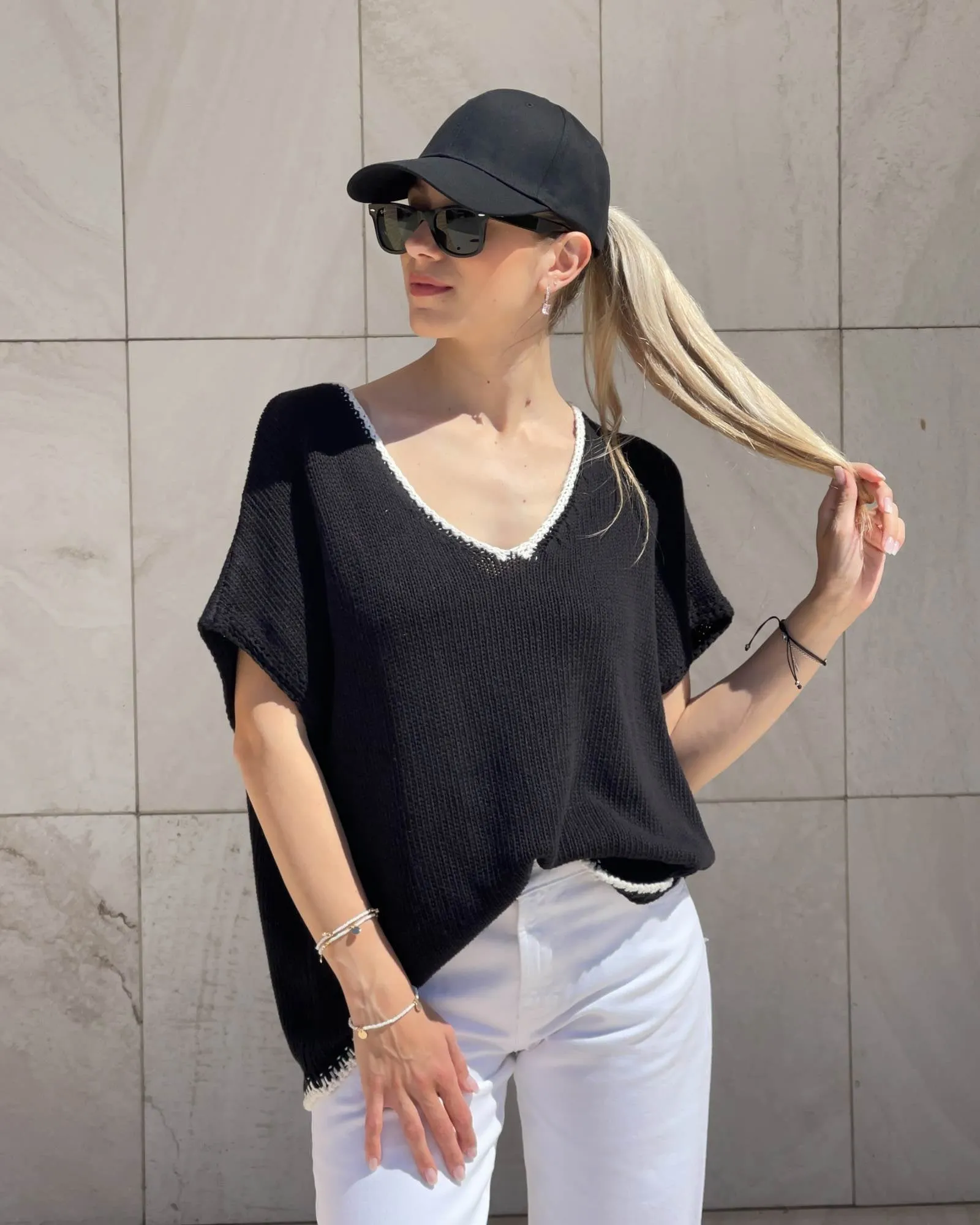 GILET IN MAGLIA SUNDAY NERO PANNA