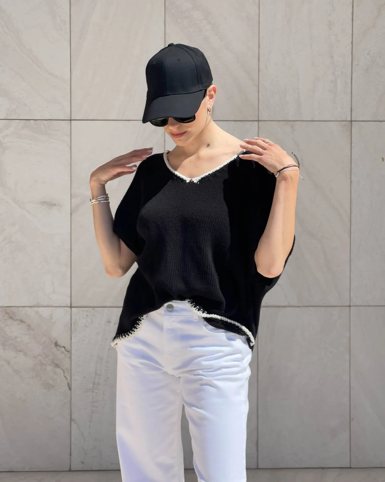 GILET IN MAGLIA SUNDAY NERO PANNA