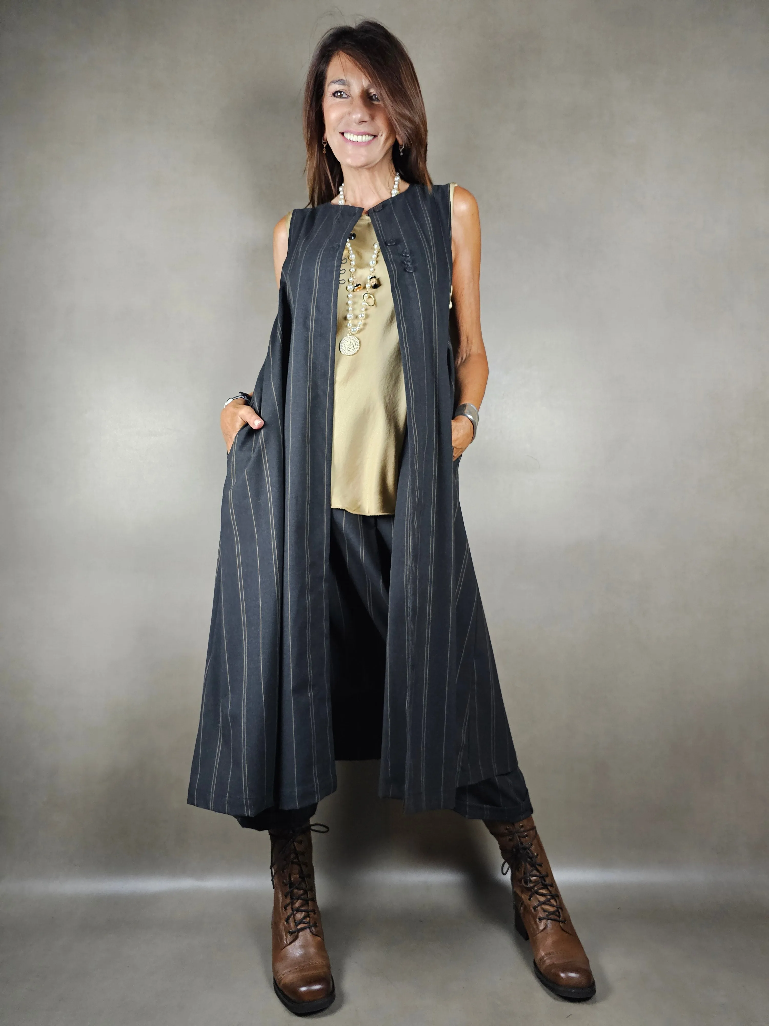 gilet lungo gessato alternato 65pl33vi2ea