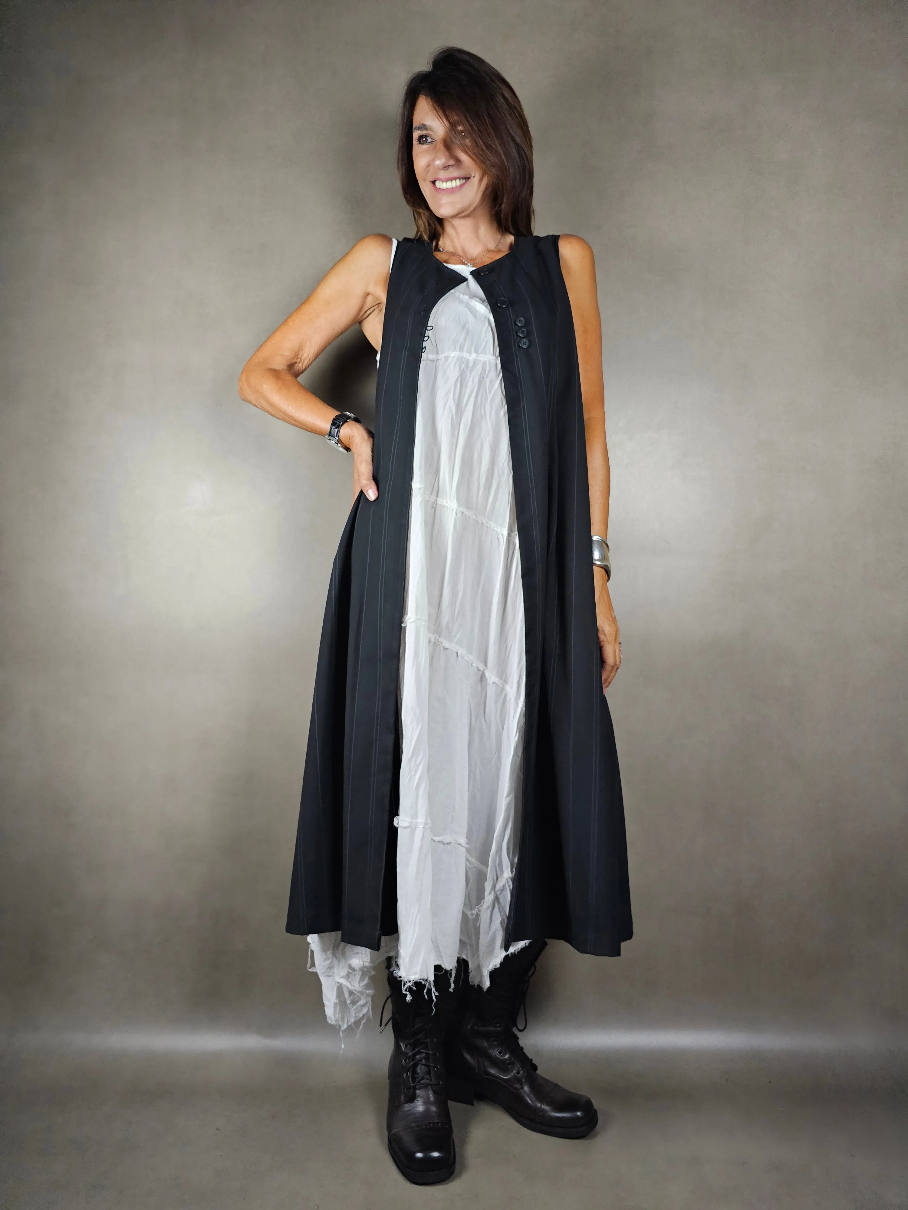 gilet lungo gessato alternato 65pl33vi2ea