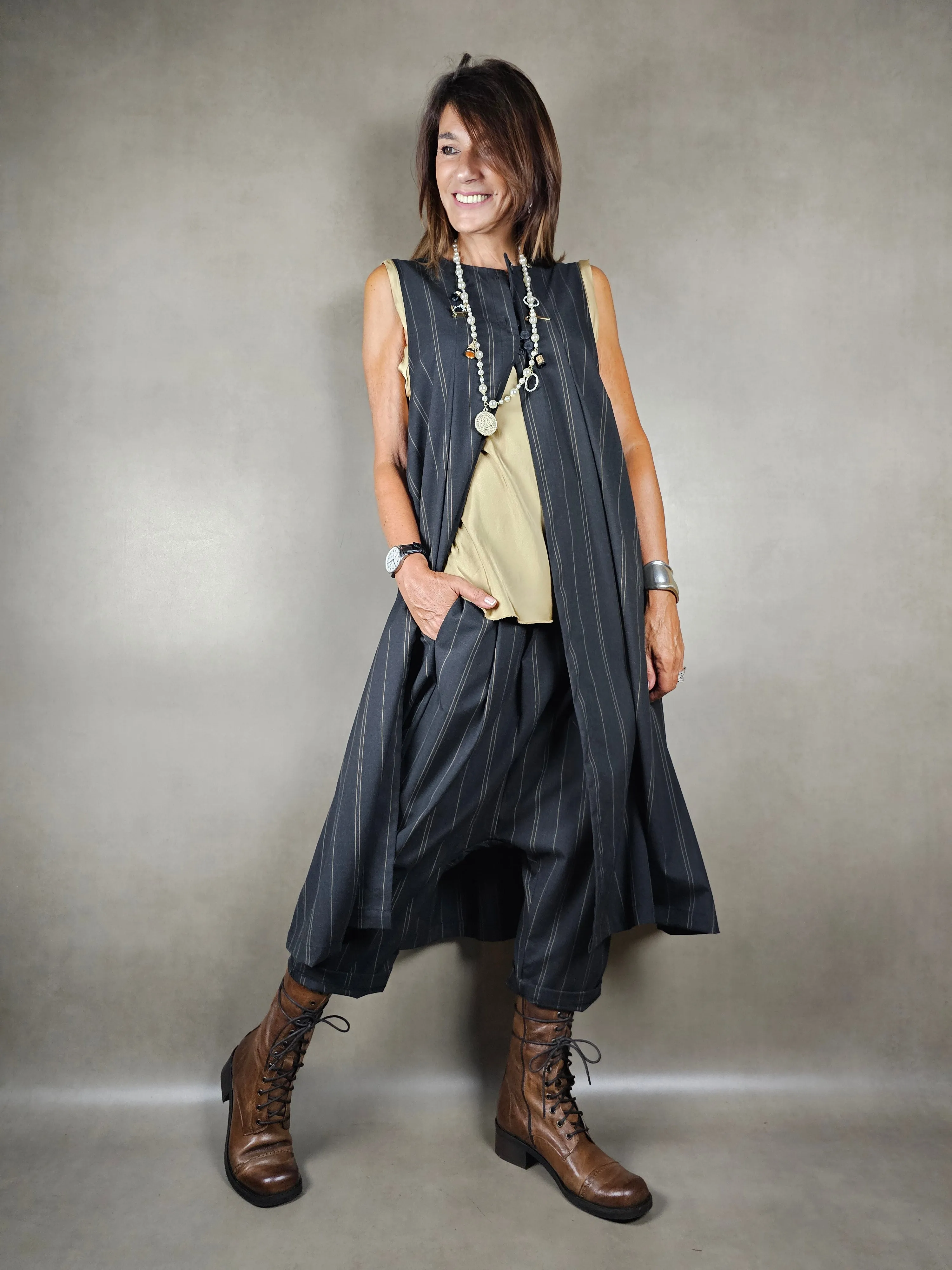 gilet lungo gessato alternato 65pl33vi2ea
