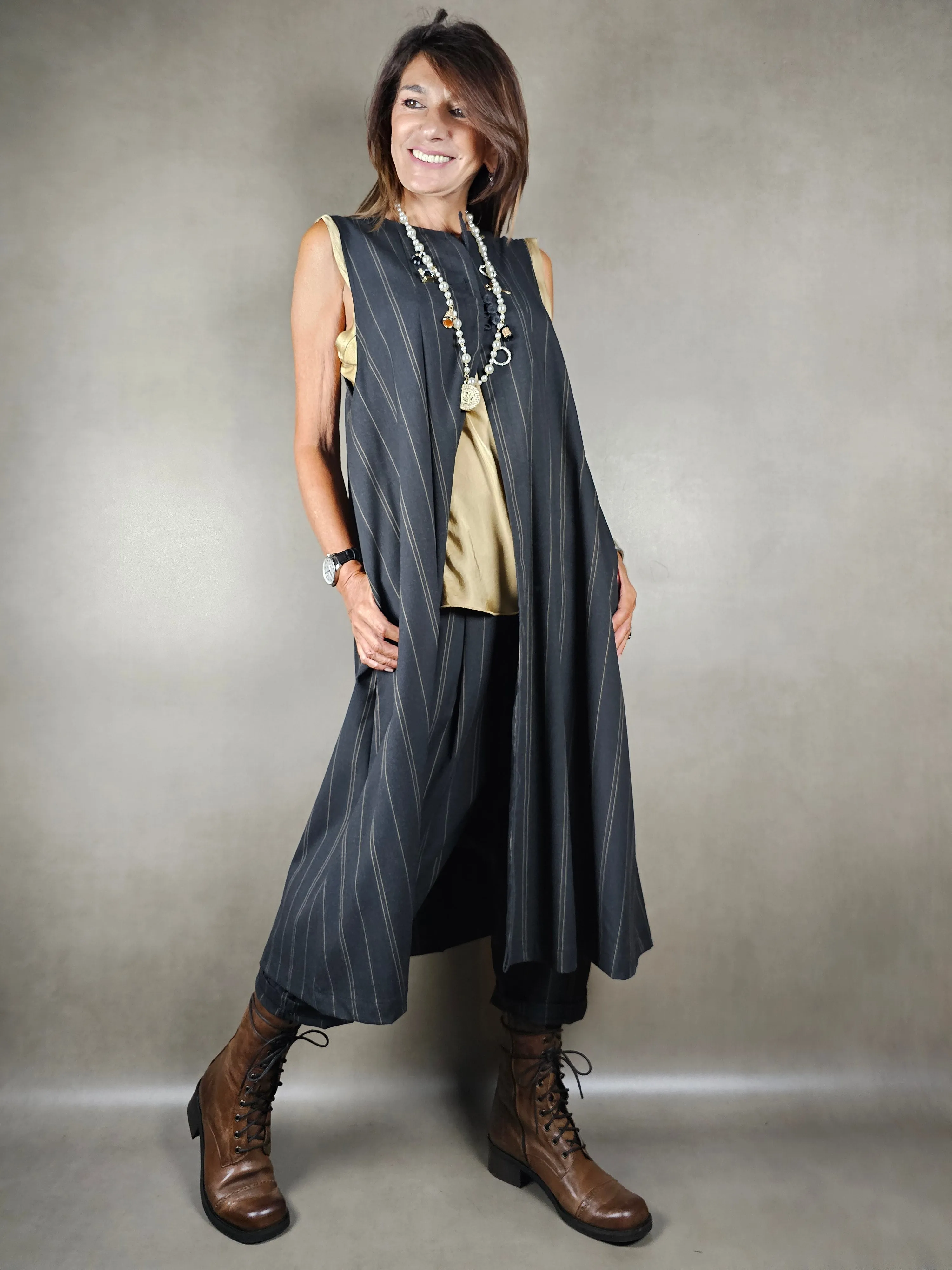 gilet lungo gessato alternato 65pl33vi2ea