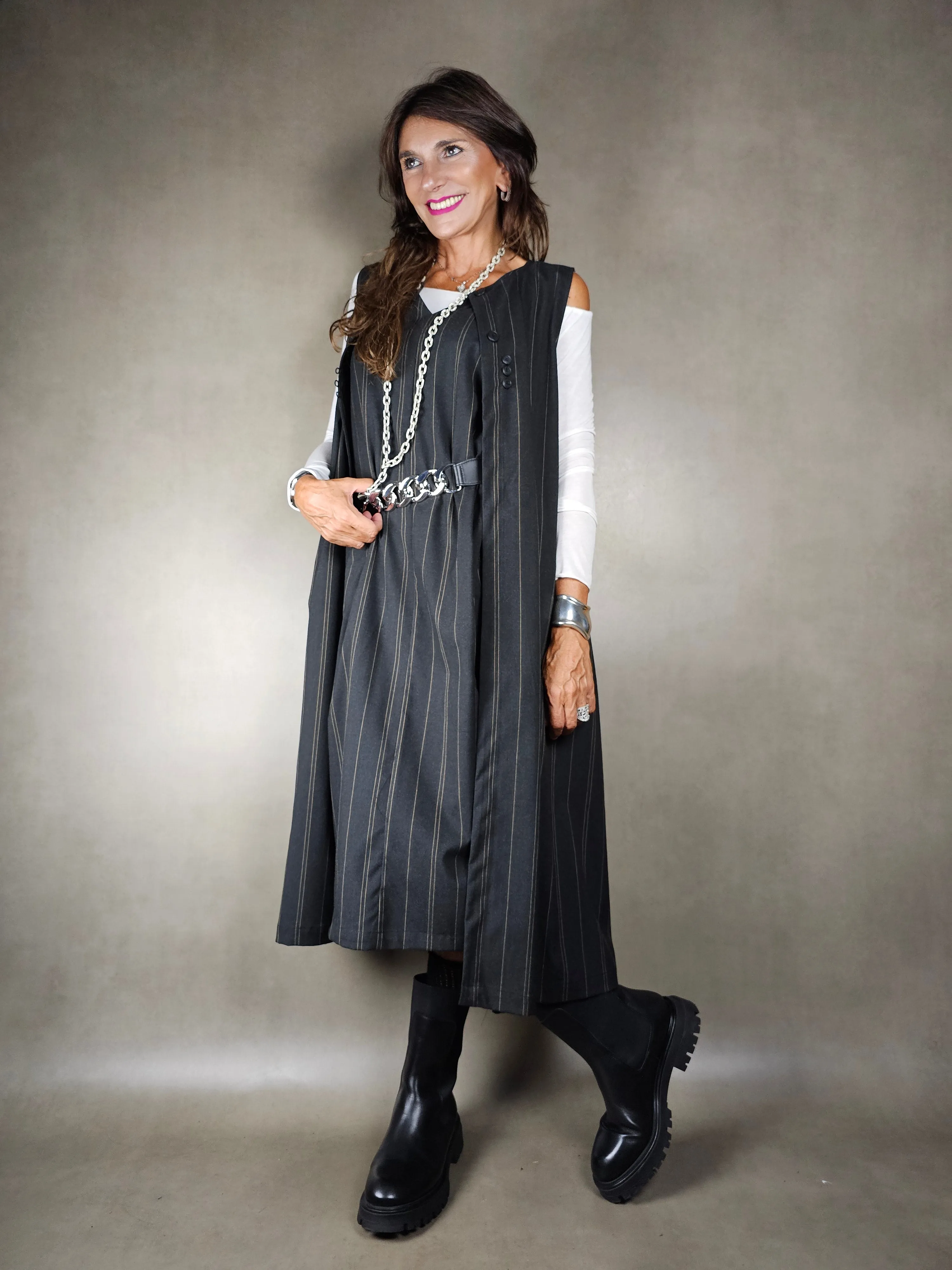 gilet lungo gessato alternato 65pl33vi2ea