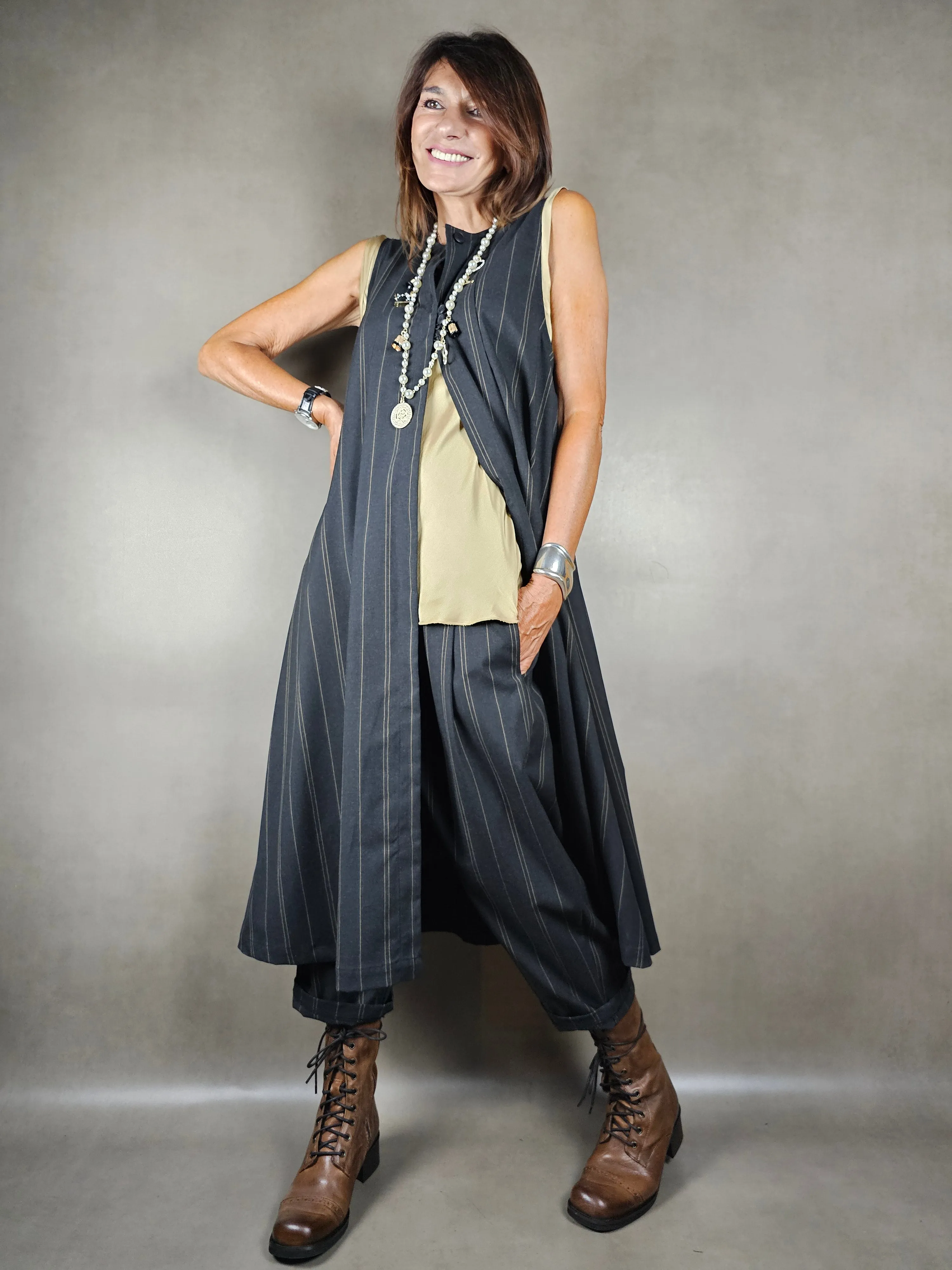 gilet lungo gessato alternato 65pl33vi2ea