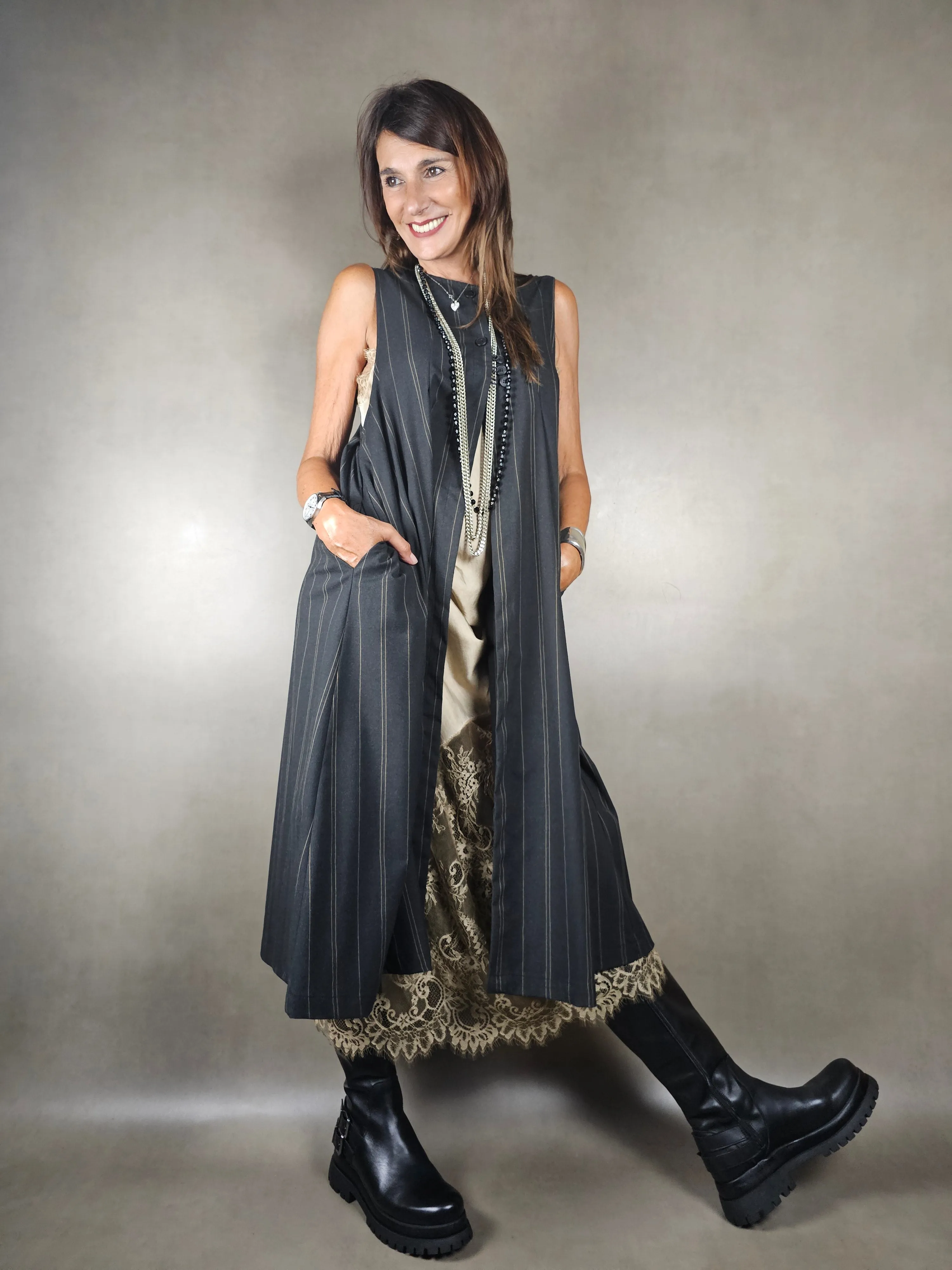 gilet lungo gessato alternato 65pl33vi2ea