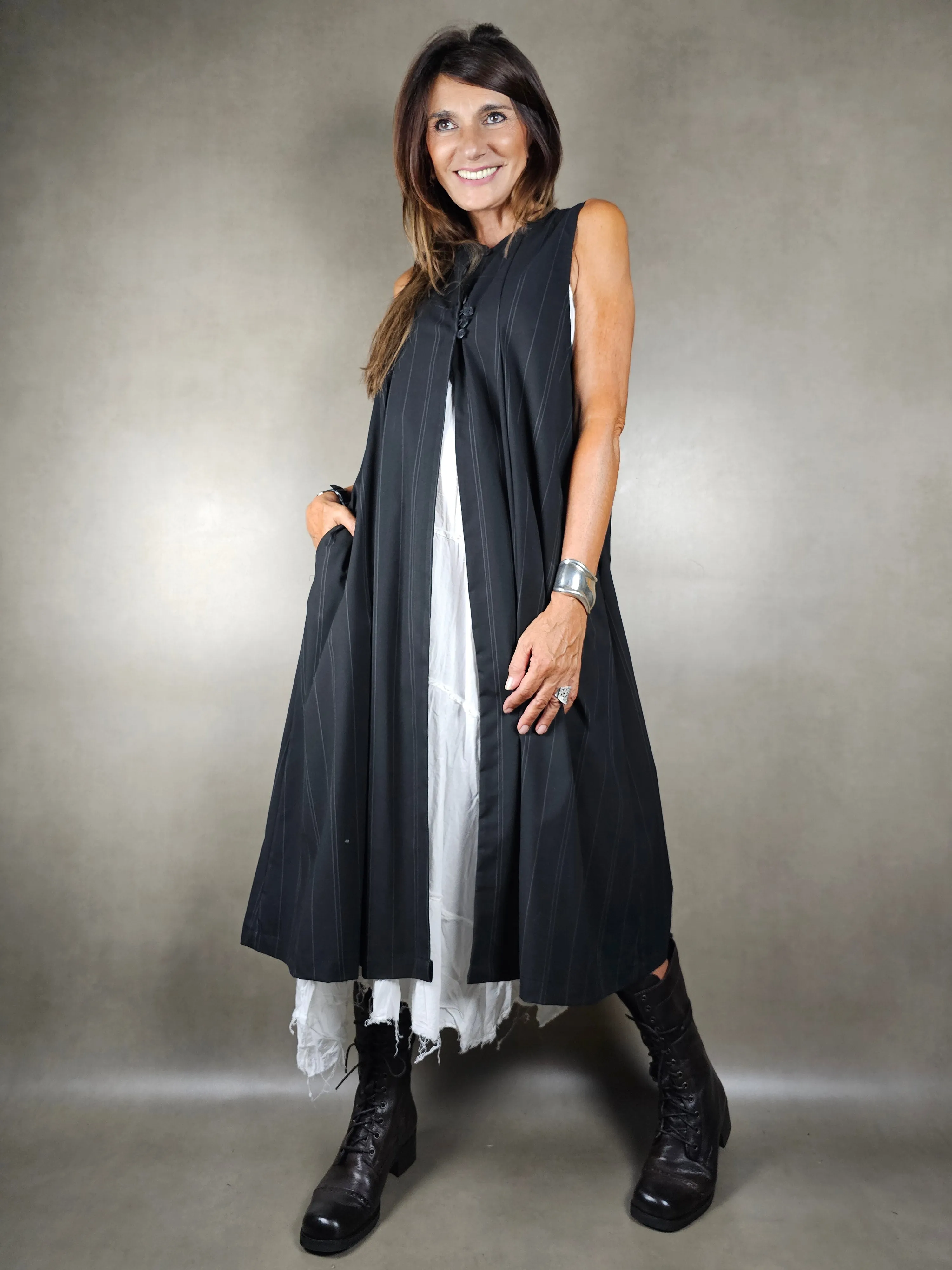 gilet lungo gessato alternato 65pl33vi2ea