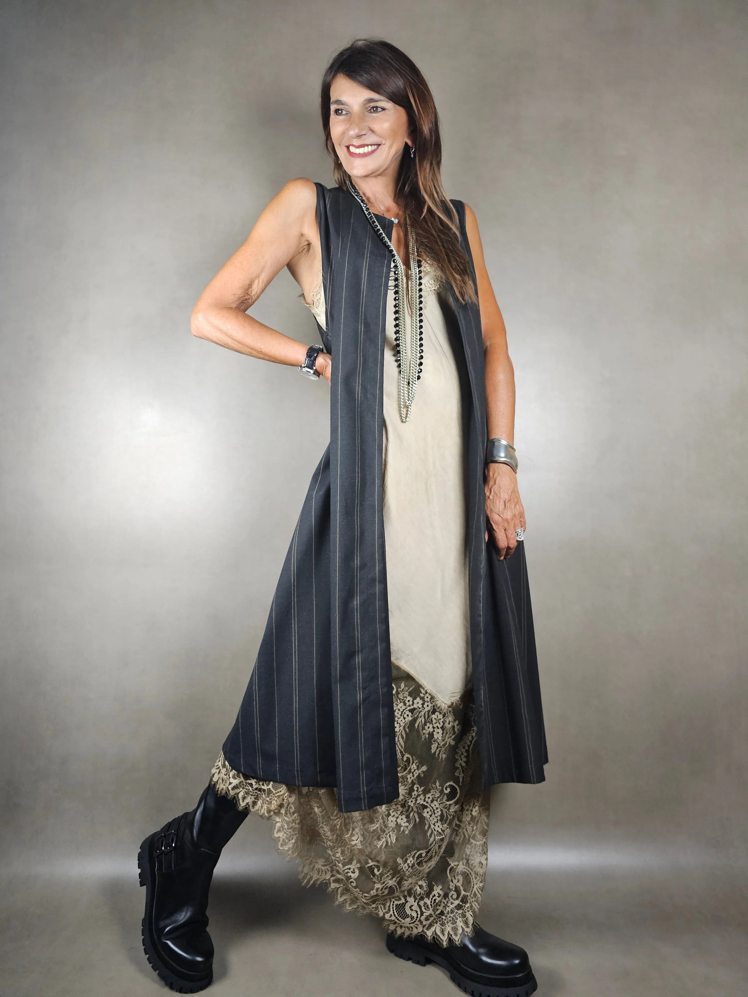 gilet lungo gessato alternato 65pl33vi2ea
