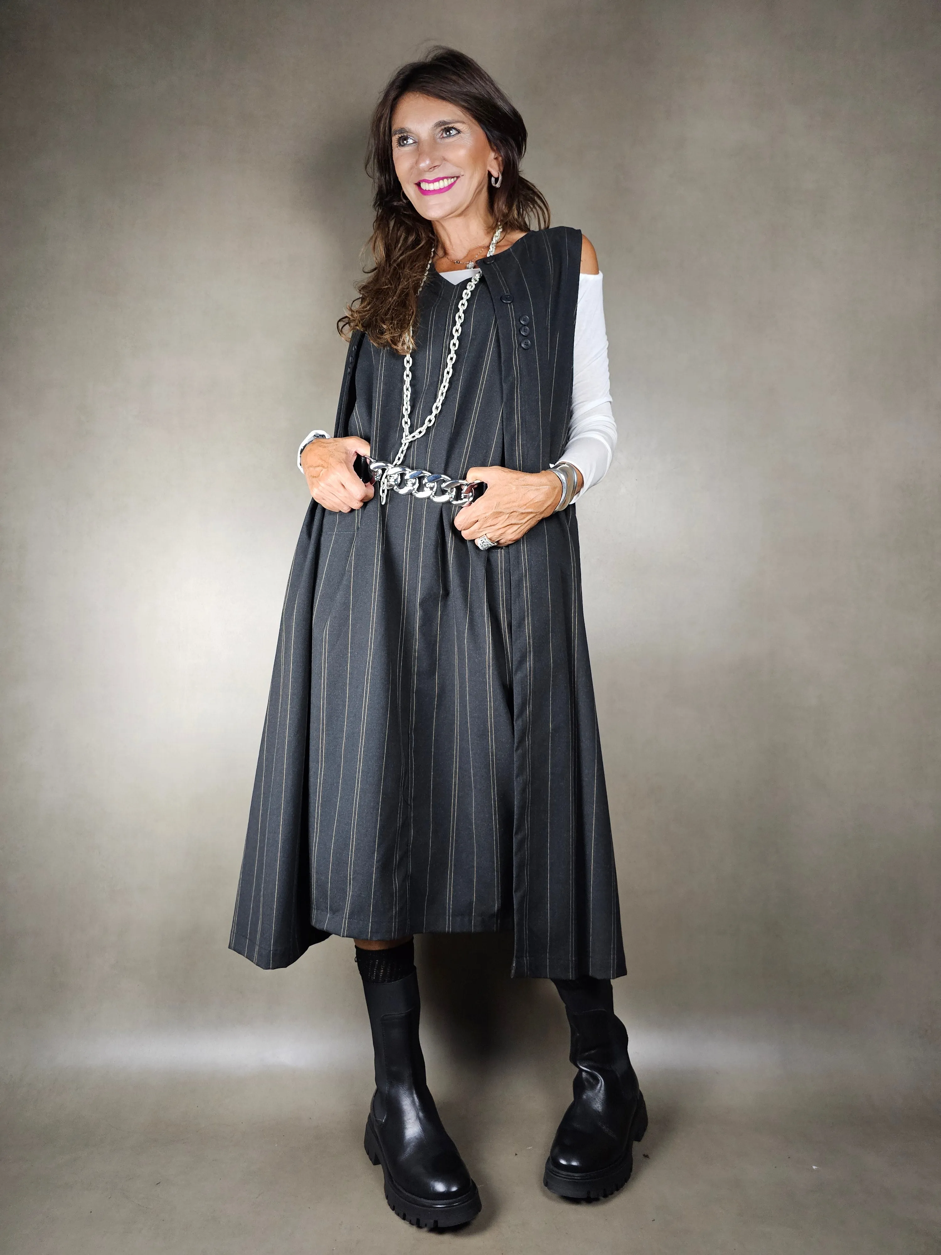 gilet lungo gessato alternato 65pl33vi2ea