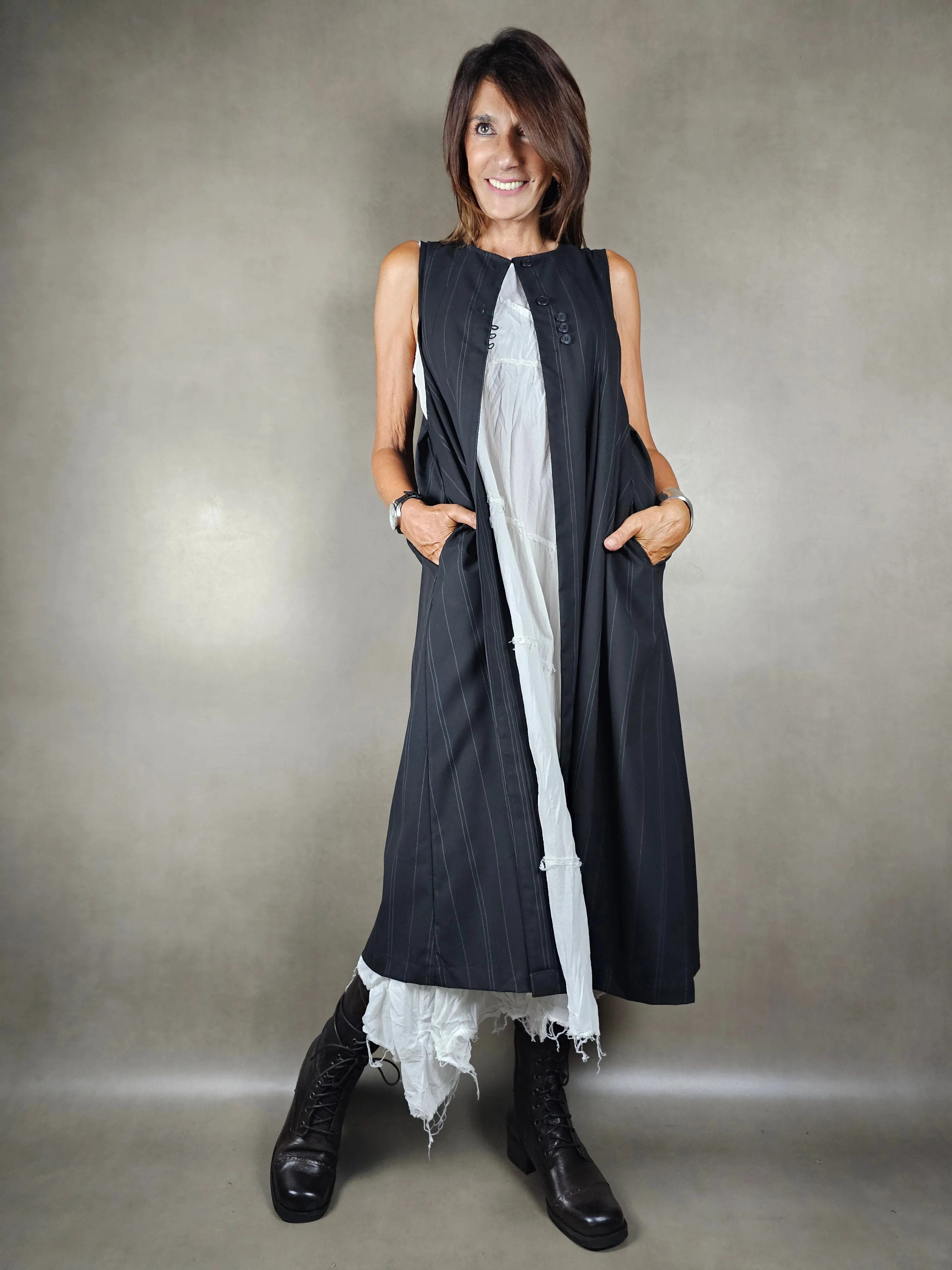 gilet lungo gessato alternato 65pl33vi2ea