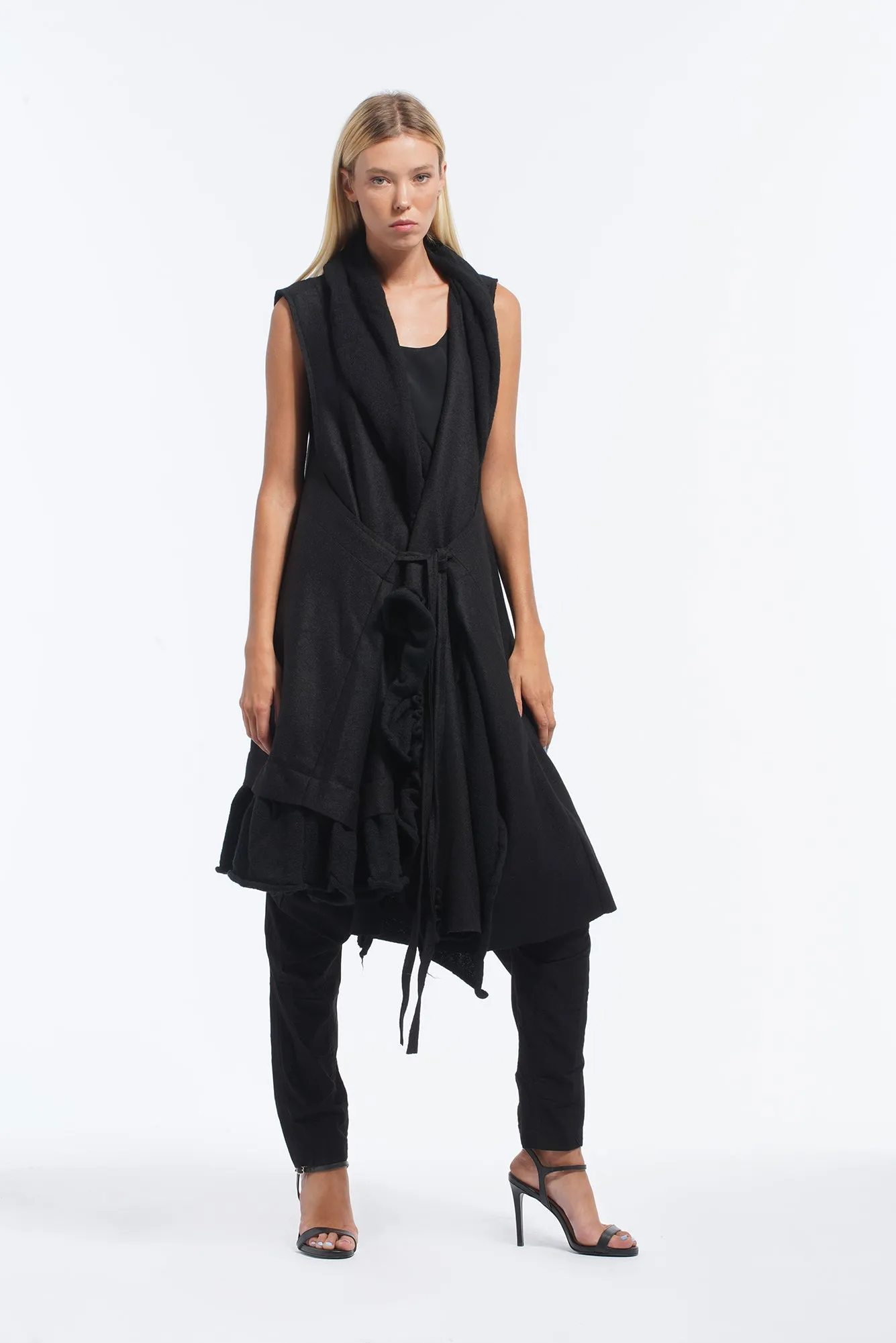 Gilet lungo over nero in lana