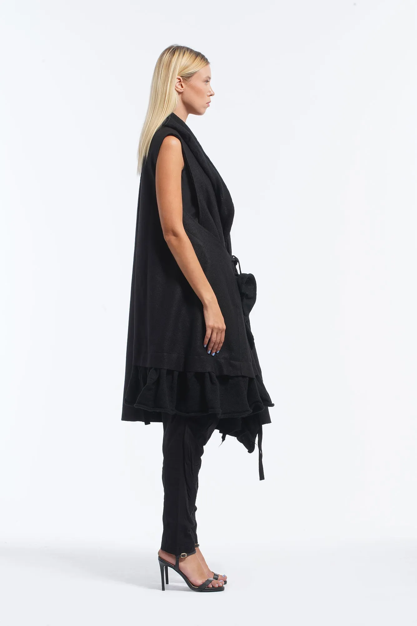 Gilet lungo over nero in lana
