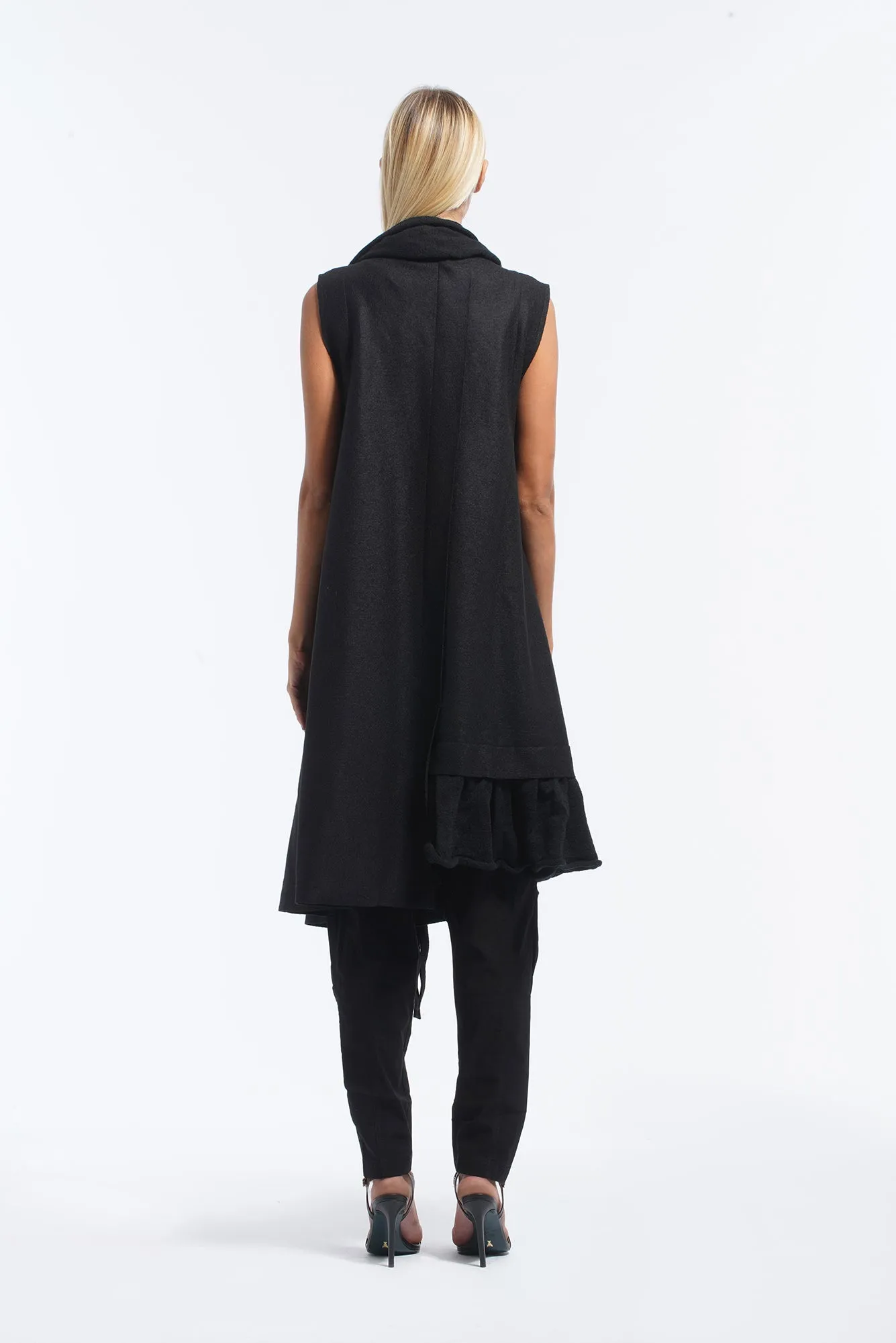 Gilet lungo over nero in lana