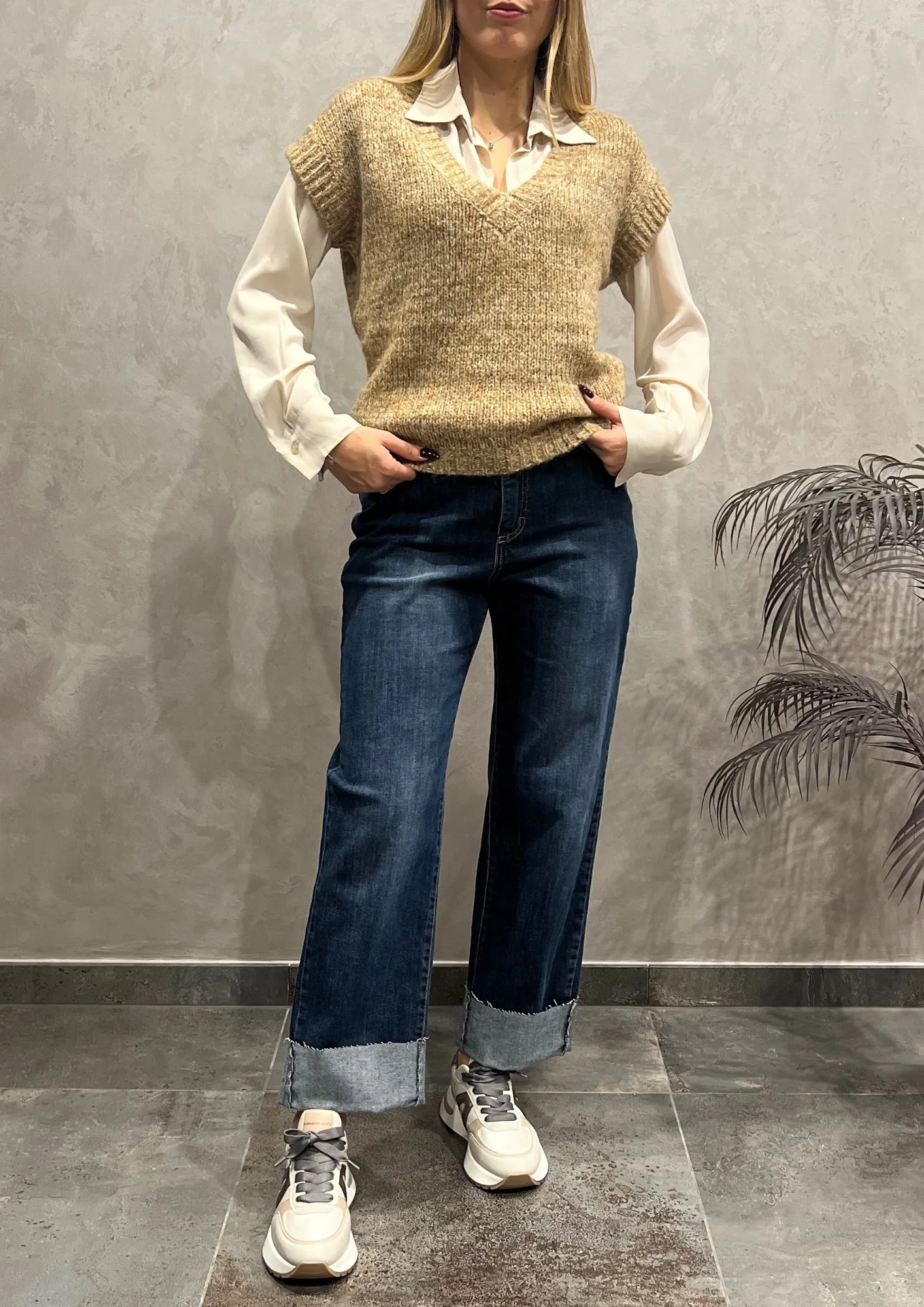 Gilet mélange misto lana con scollo a V