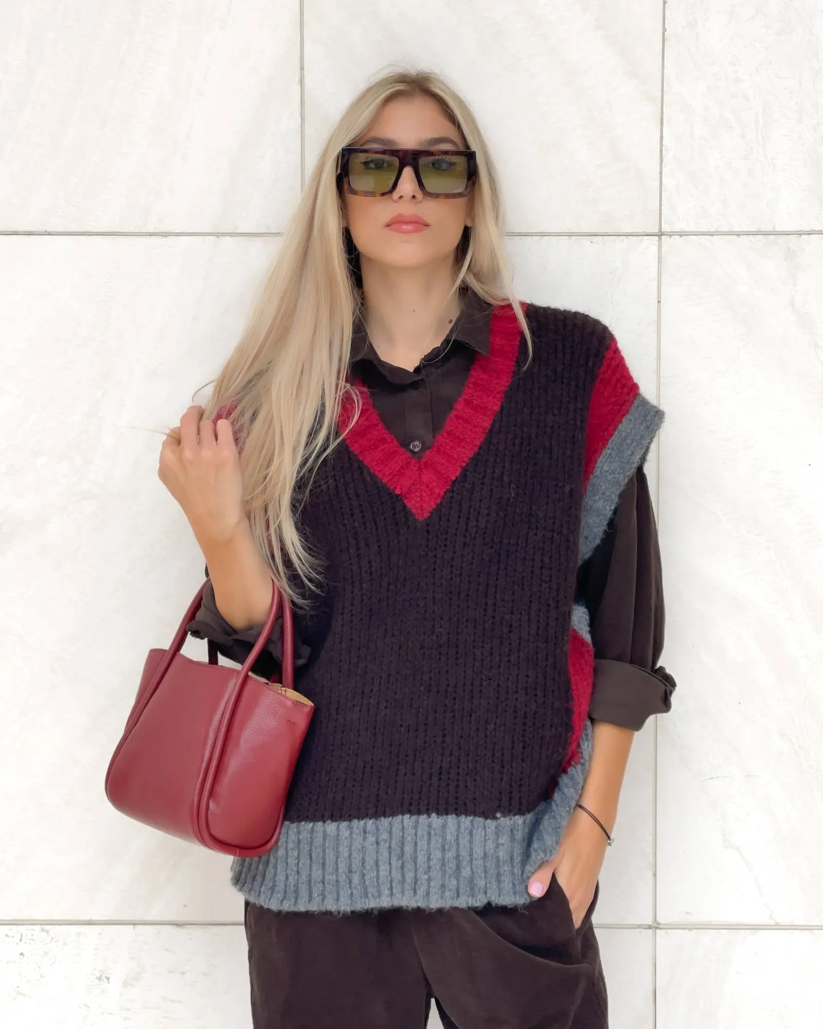 GILET PETRA ROSSO CIOCCOLATO GRIGIO
