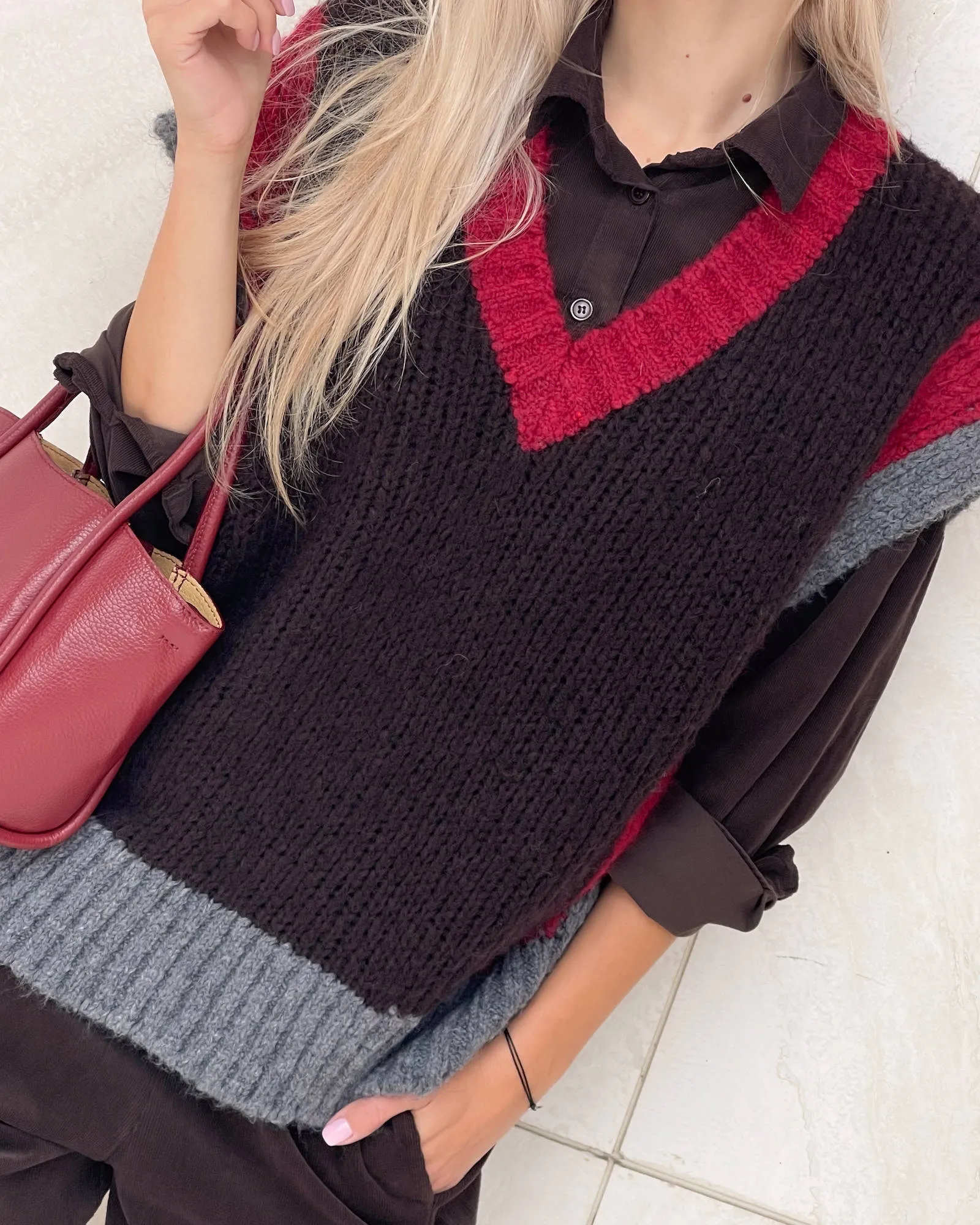GILET PETRA ROSSO CIOCCOLATO GRIGIO