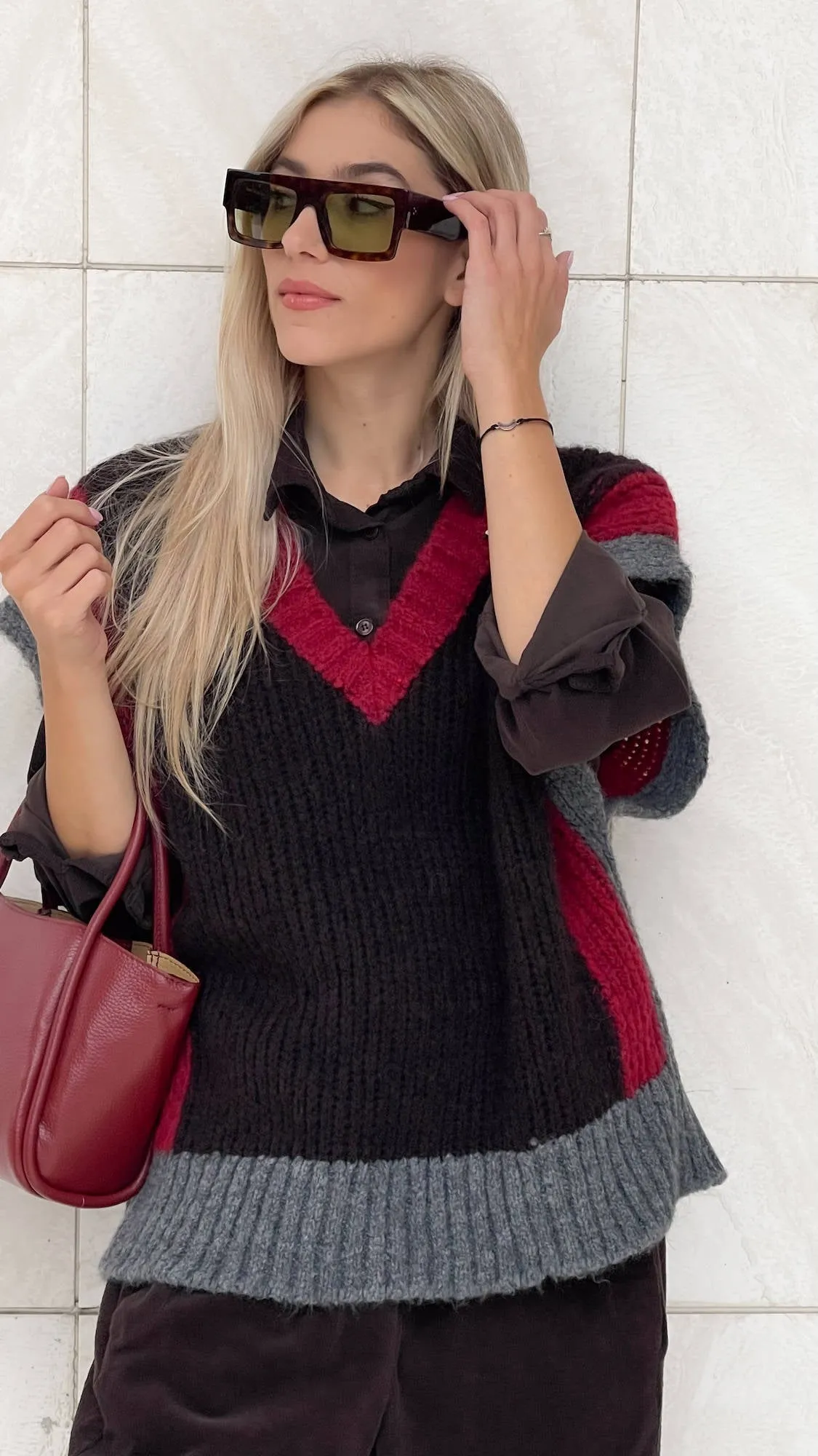 GILET PETRA ROSSO CIOCCOLATO GRIGIO
