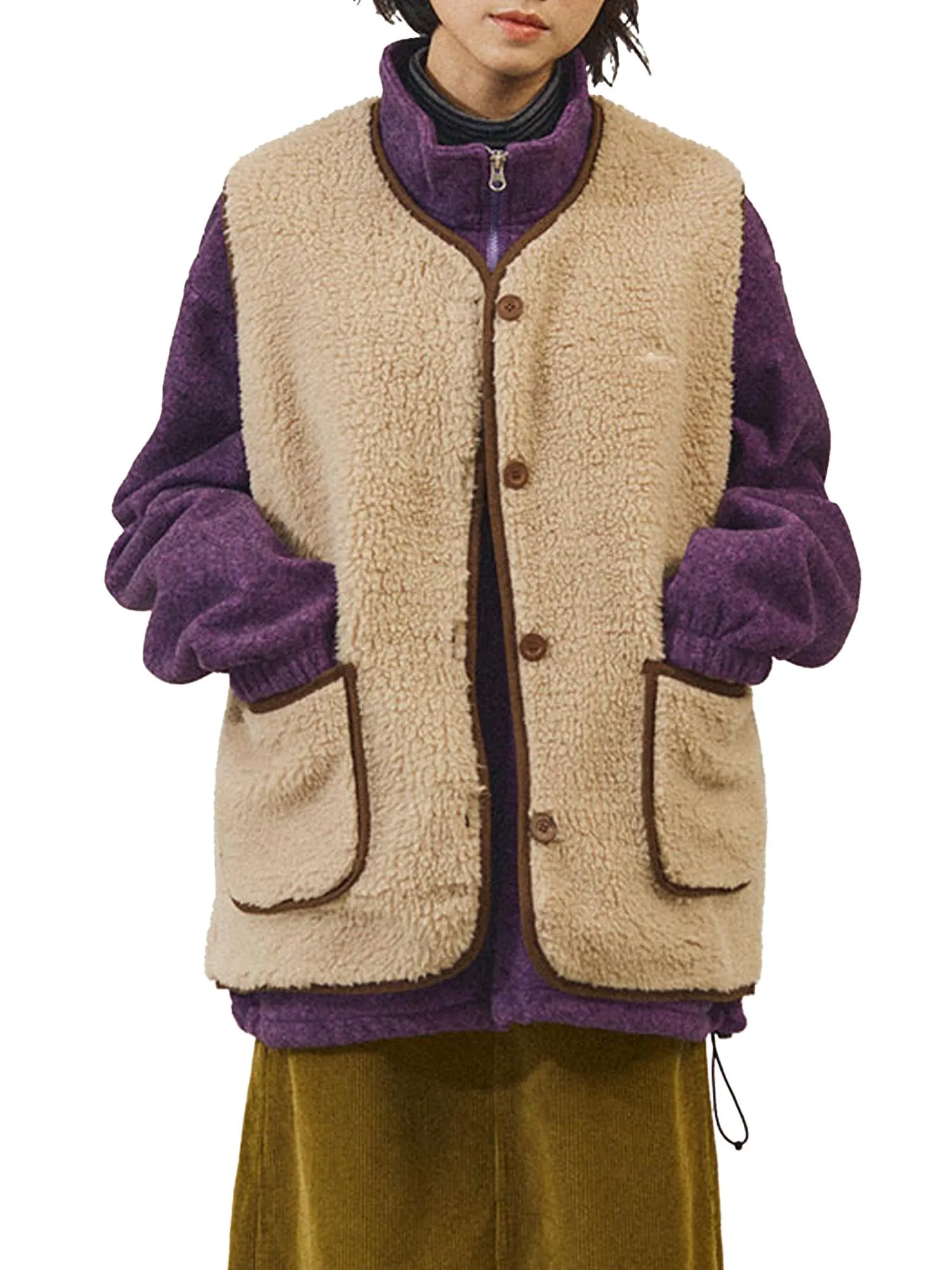 Gilet reversibile in pile di velluto a coste