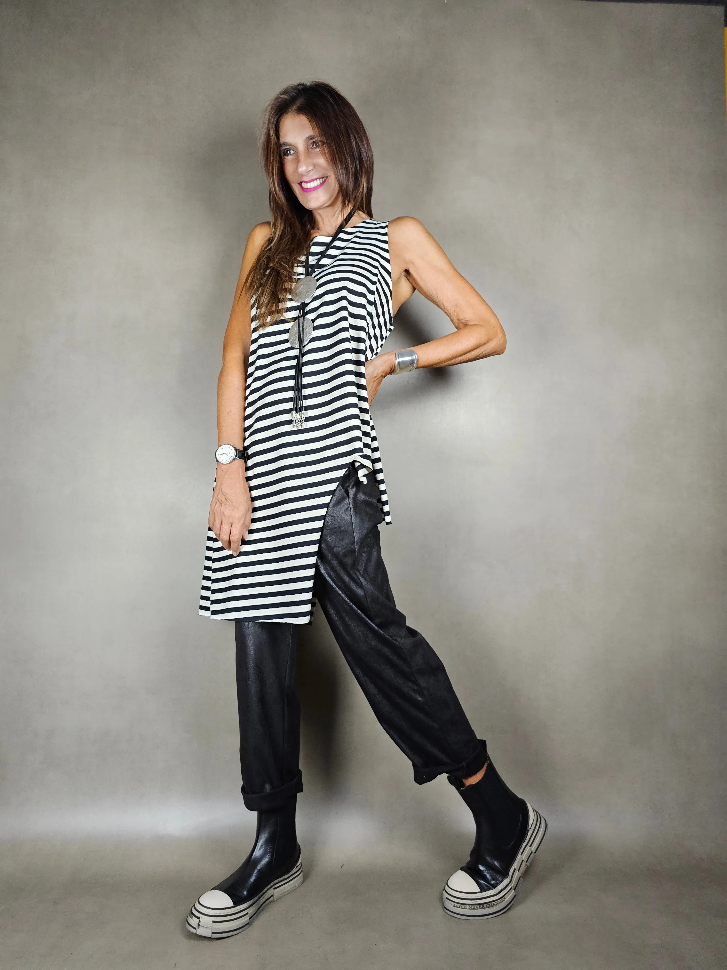 gilet rigato asimmetrico 100co