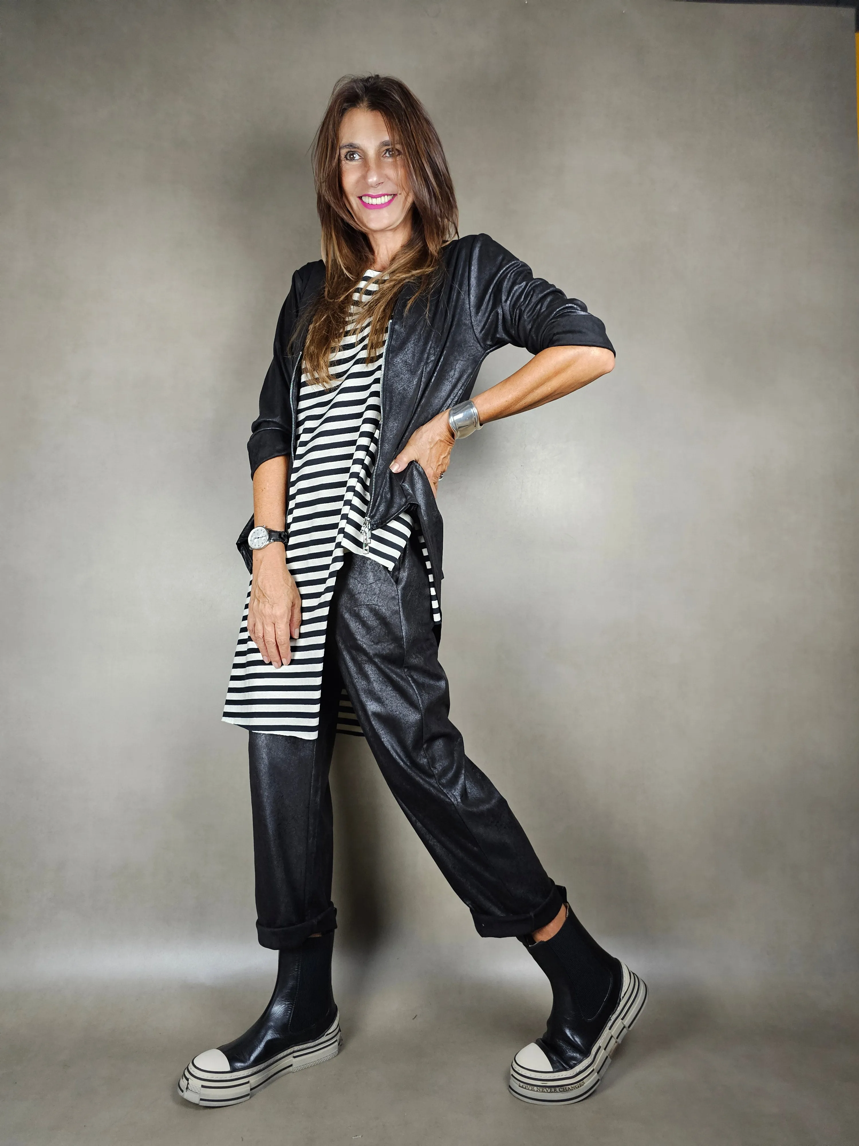 gilet rigato asimmetrico 100co