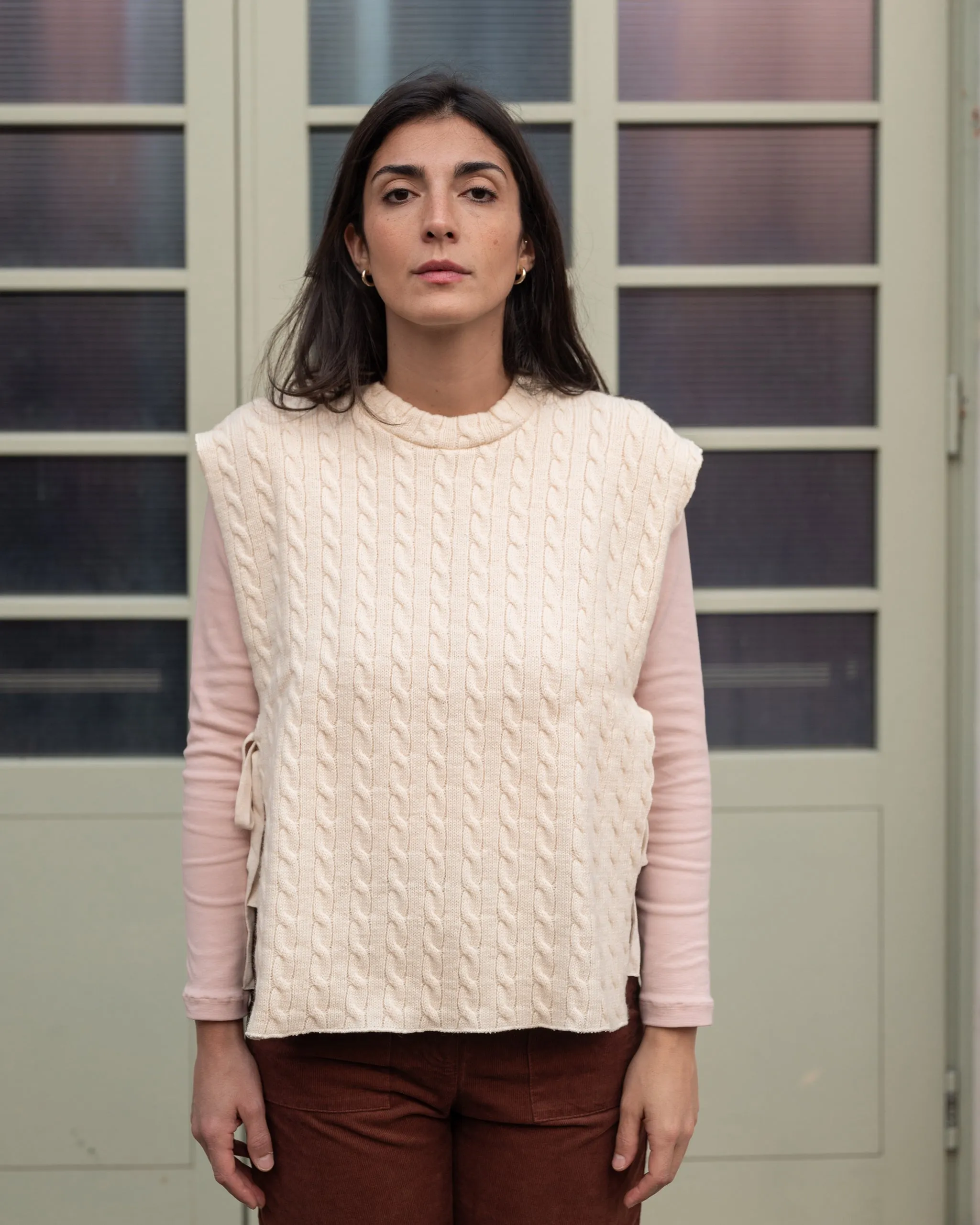 GILET TRECCE  lana avorio
