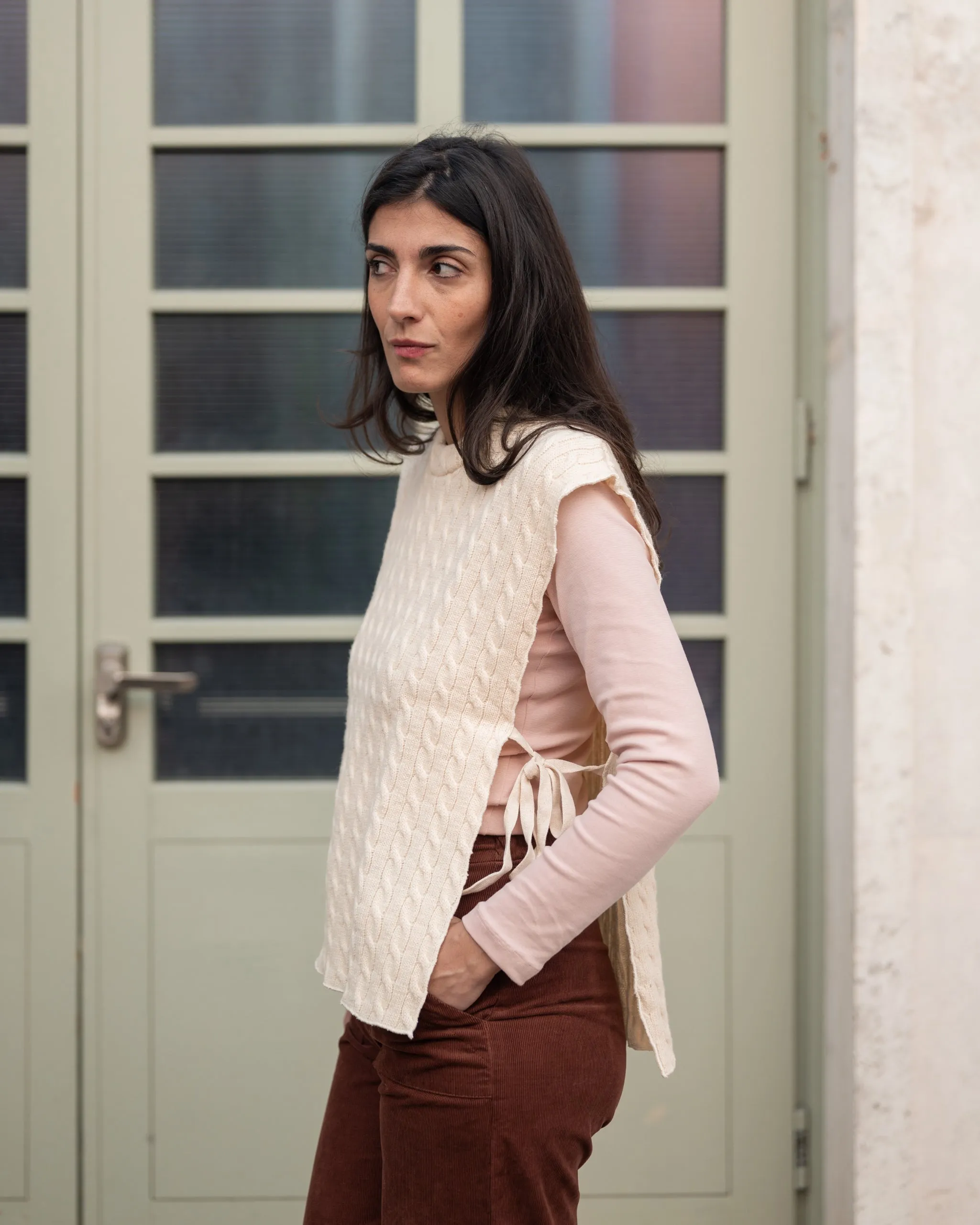 GILET TRECCE  lana avorio