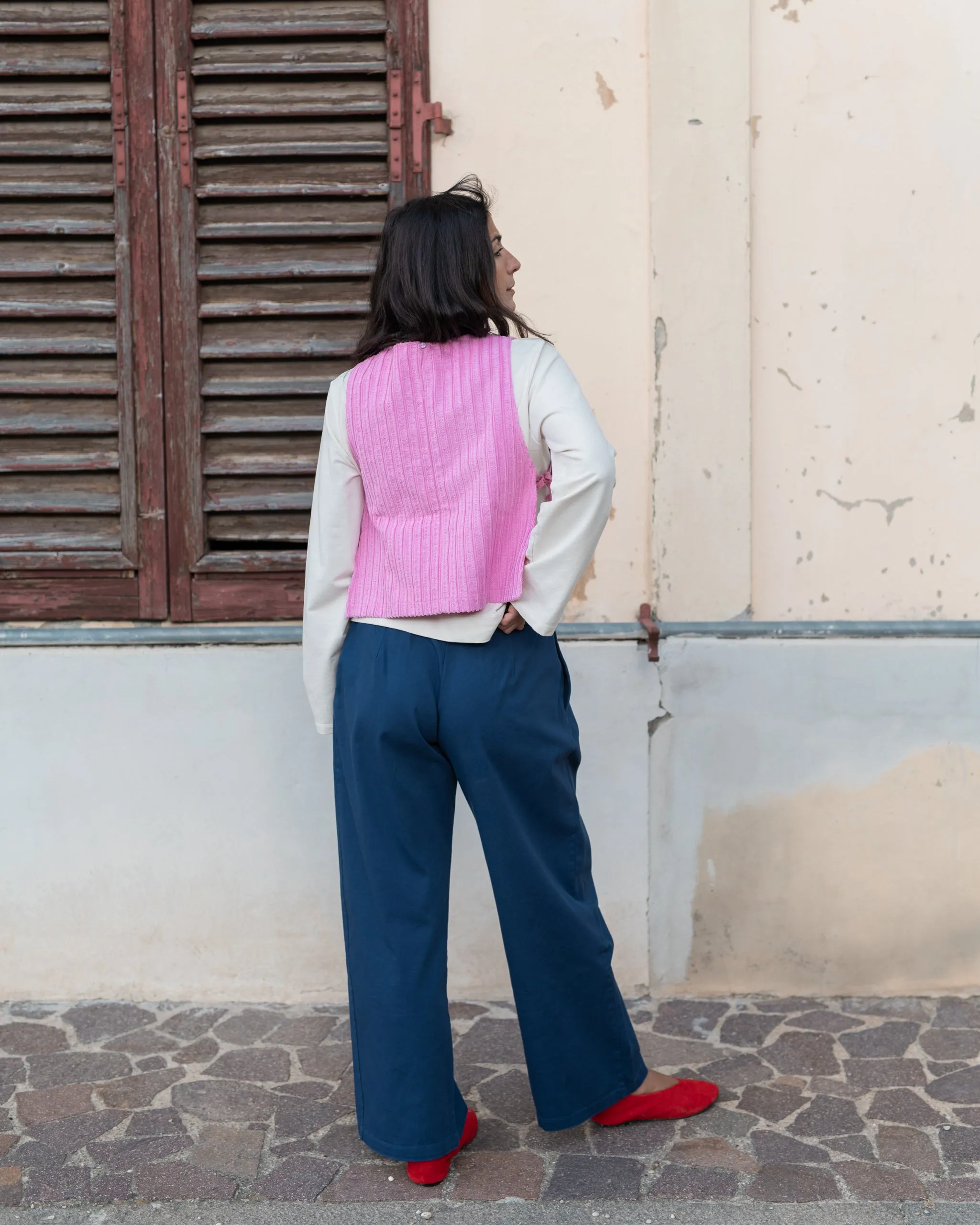 GILET velluto di cotone rosa