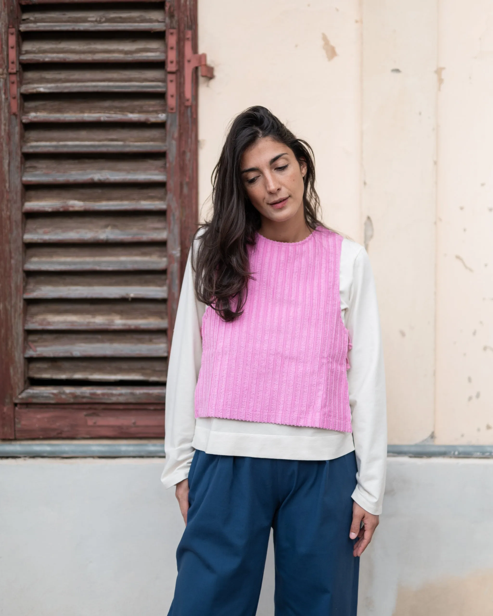 GILET velluto di cotone rosa
