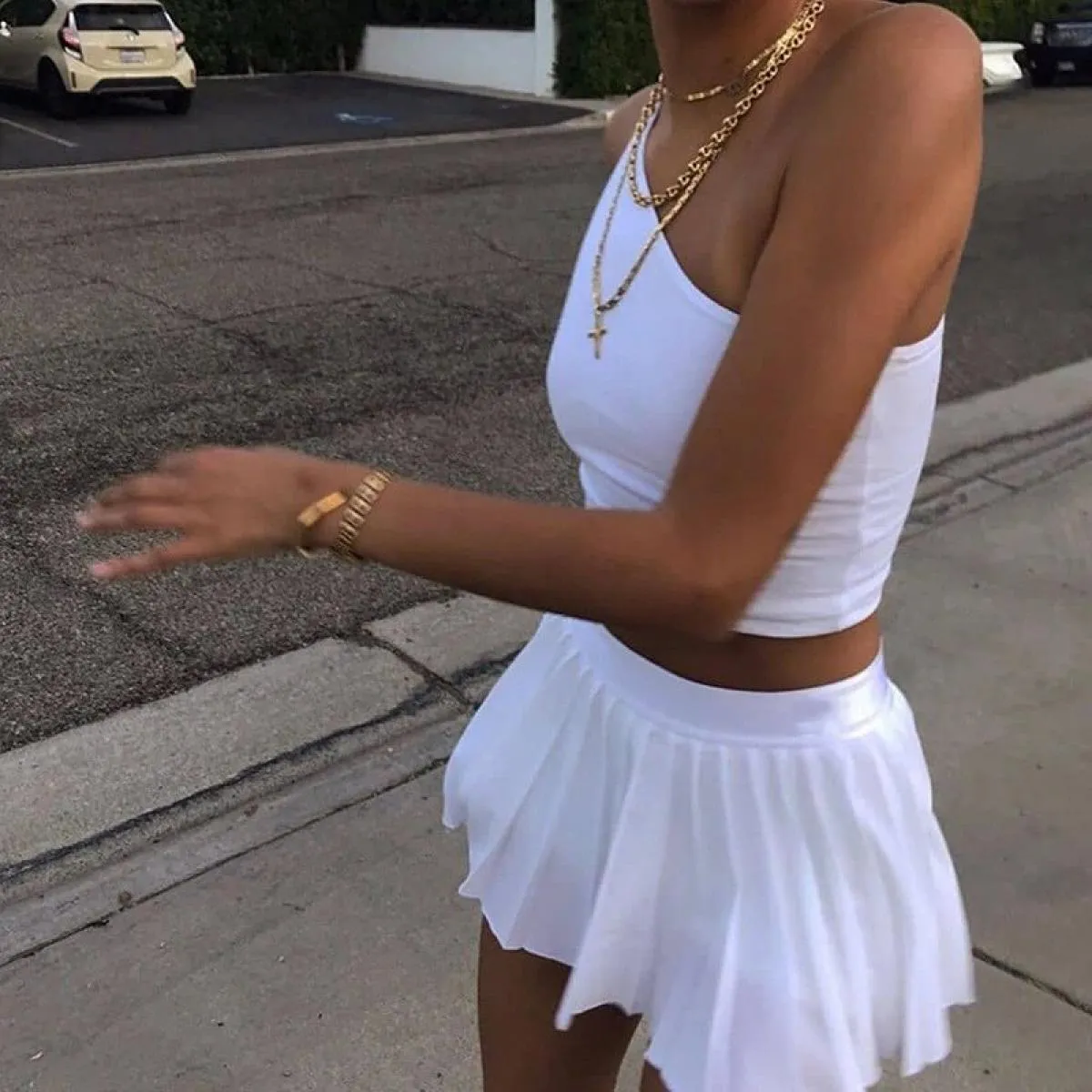 Gonna a pieghe bianca Minigonna corta da donna con elastico in vita Minigonna da tennis con ricamo estivo Mircro Nuove gonne Pre