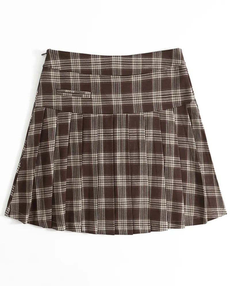 Gonne a vita alta estive Moda donna Minigonne nere Abiti vintage Gonna a pieghe Gonne da tennis scozzesi Marrone