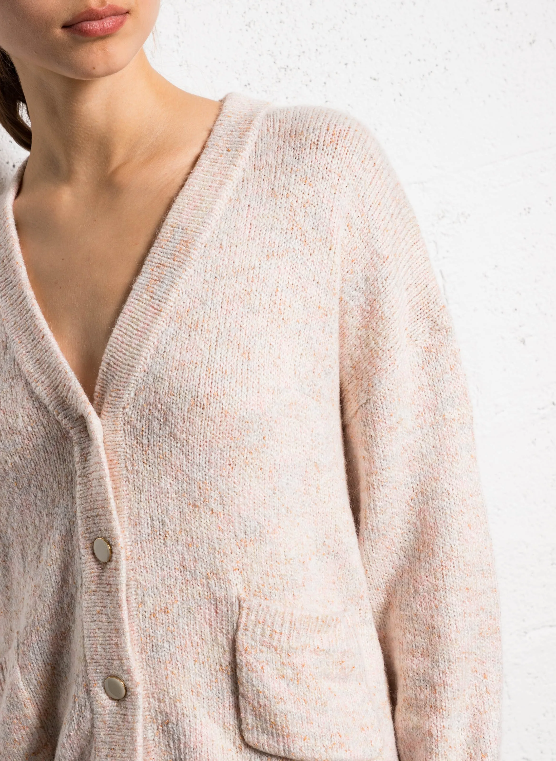  I CODE   Gilet ampio a collo a V jacquard in maglia mista | Bianco
