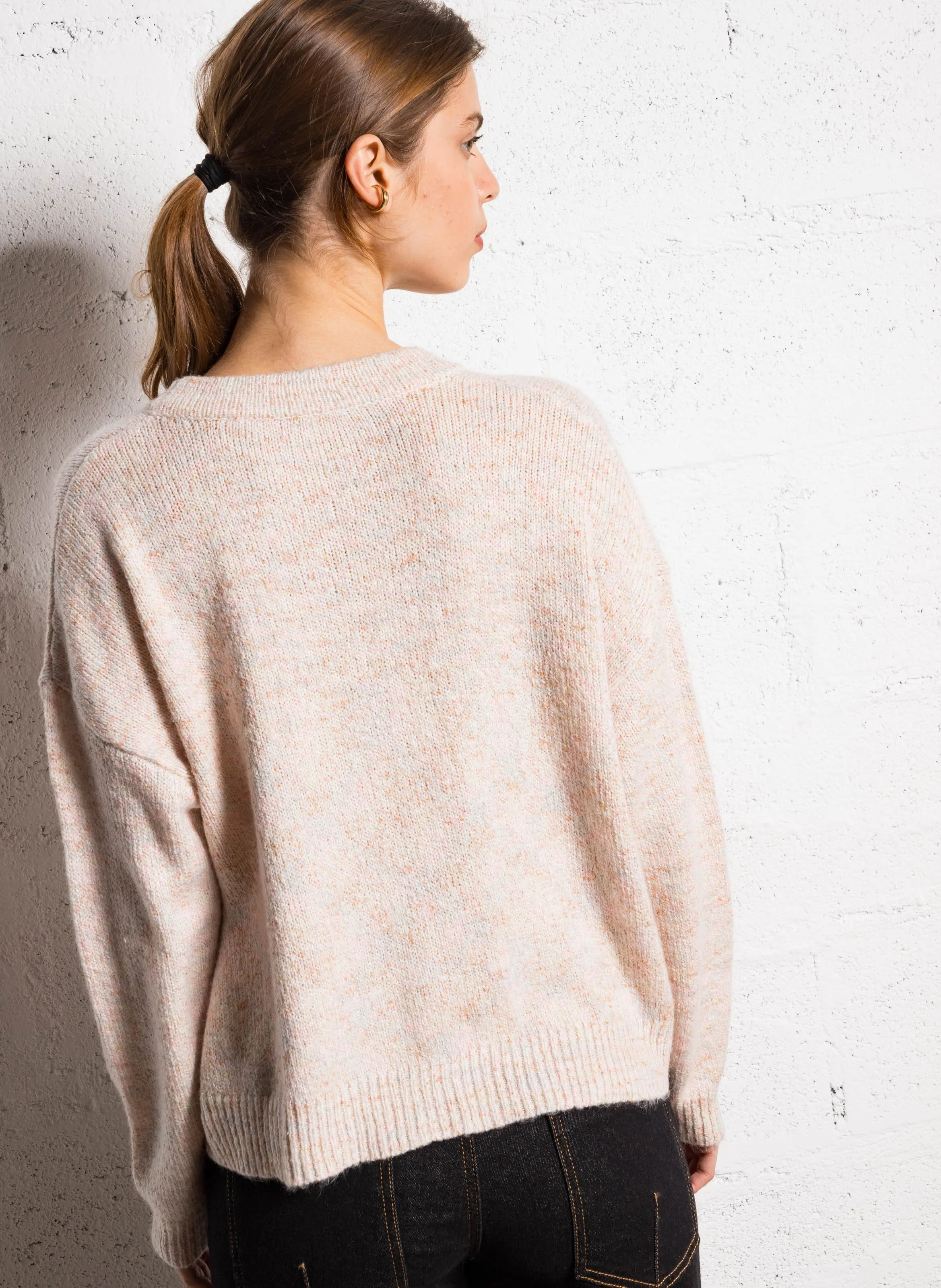  I CODE   Gilet ampio a collo a V jacquard in maglia mista | Bianco