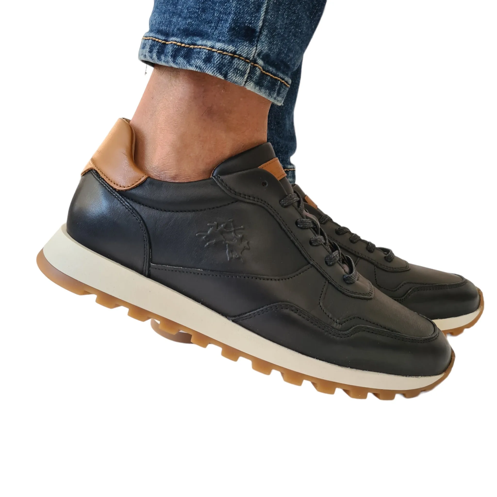 La Martina Sneakers Uomo Nero e Cuoio Rif.23