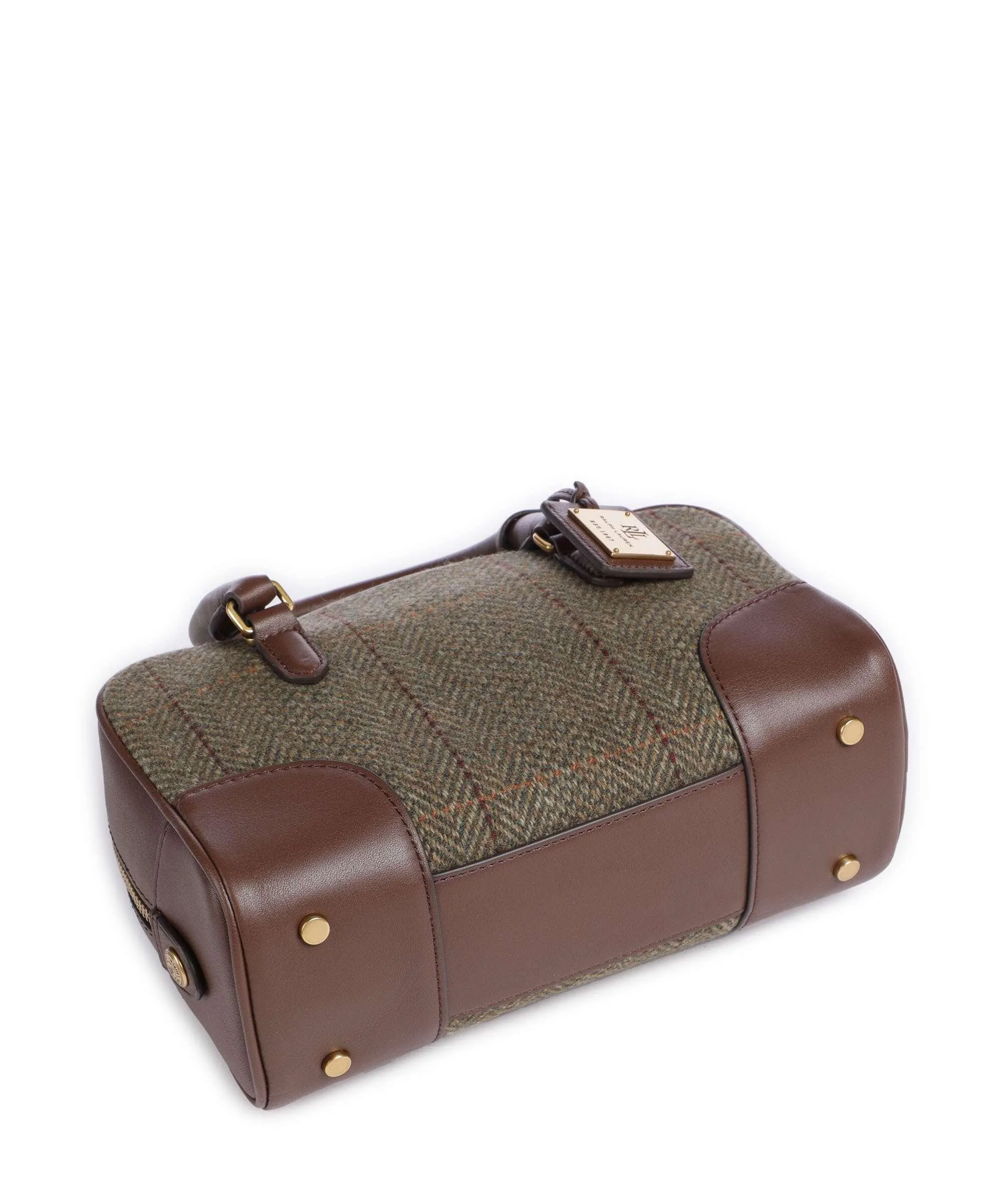  Lauren Ralph Lauren Emerie Small Borsa a mano nylon, lana, pelle di vacchetta finemente grana mogano  